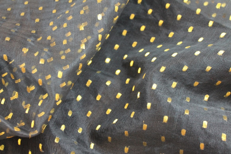 Silk Organza - Black with Gold Spots - 1.1m Piece fabric, image 7 of 8