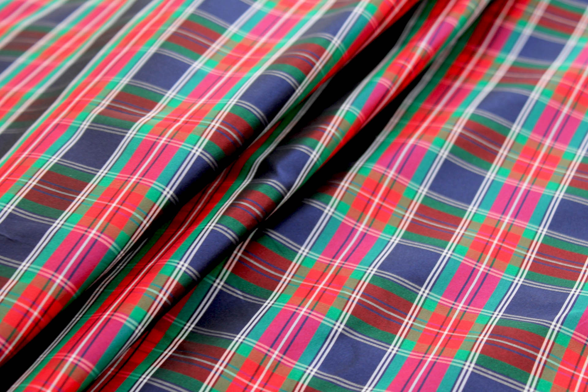 Tartan Check Silk Taffeta - Red, Blue and Green fabric, image 5 of 6