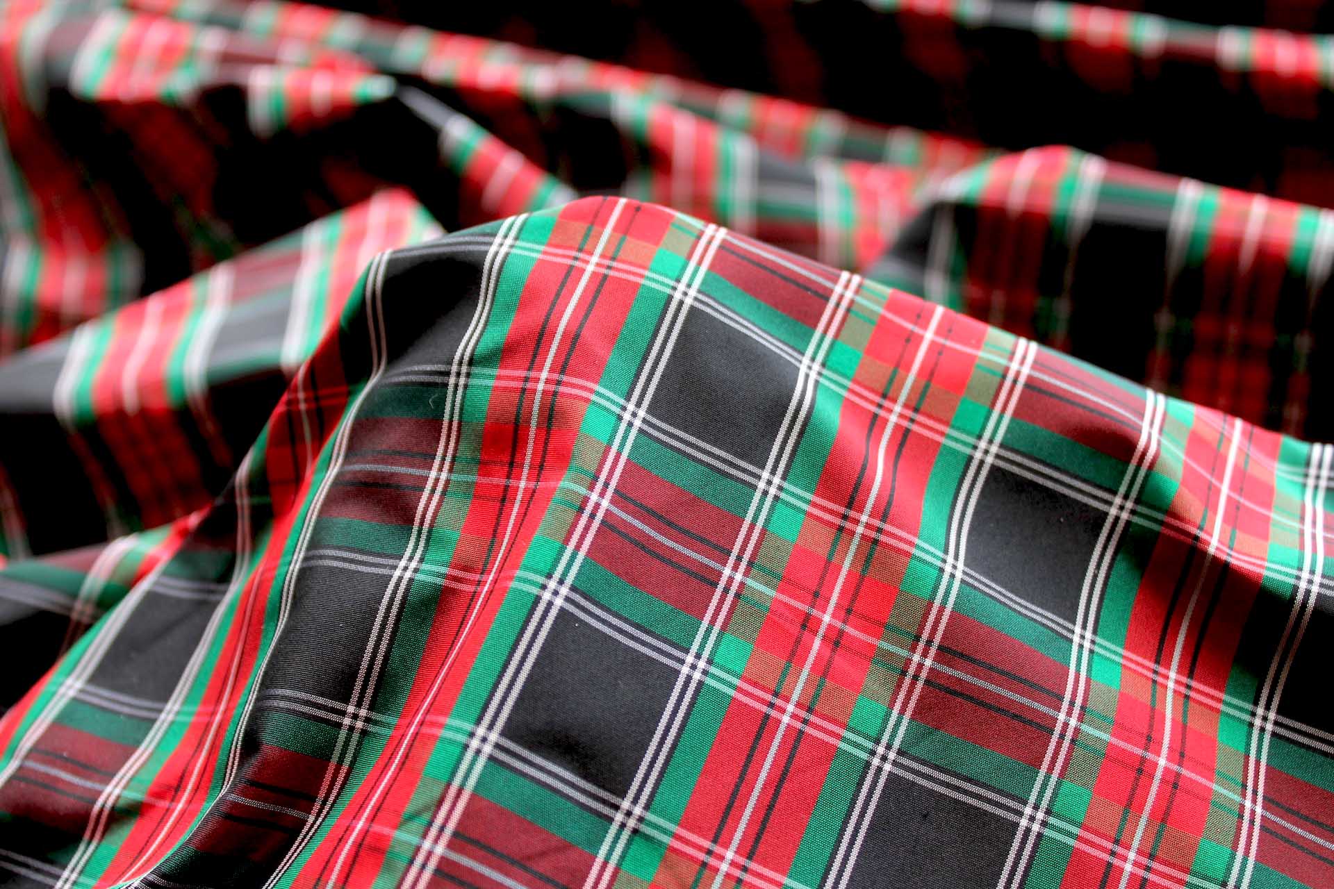 Tartan Check Silk Taffeta - Red, Black and Green fabric, image 4 of 6