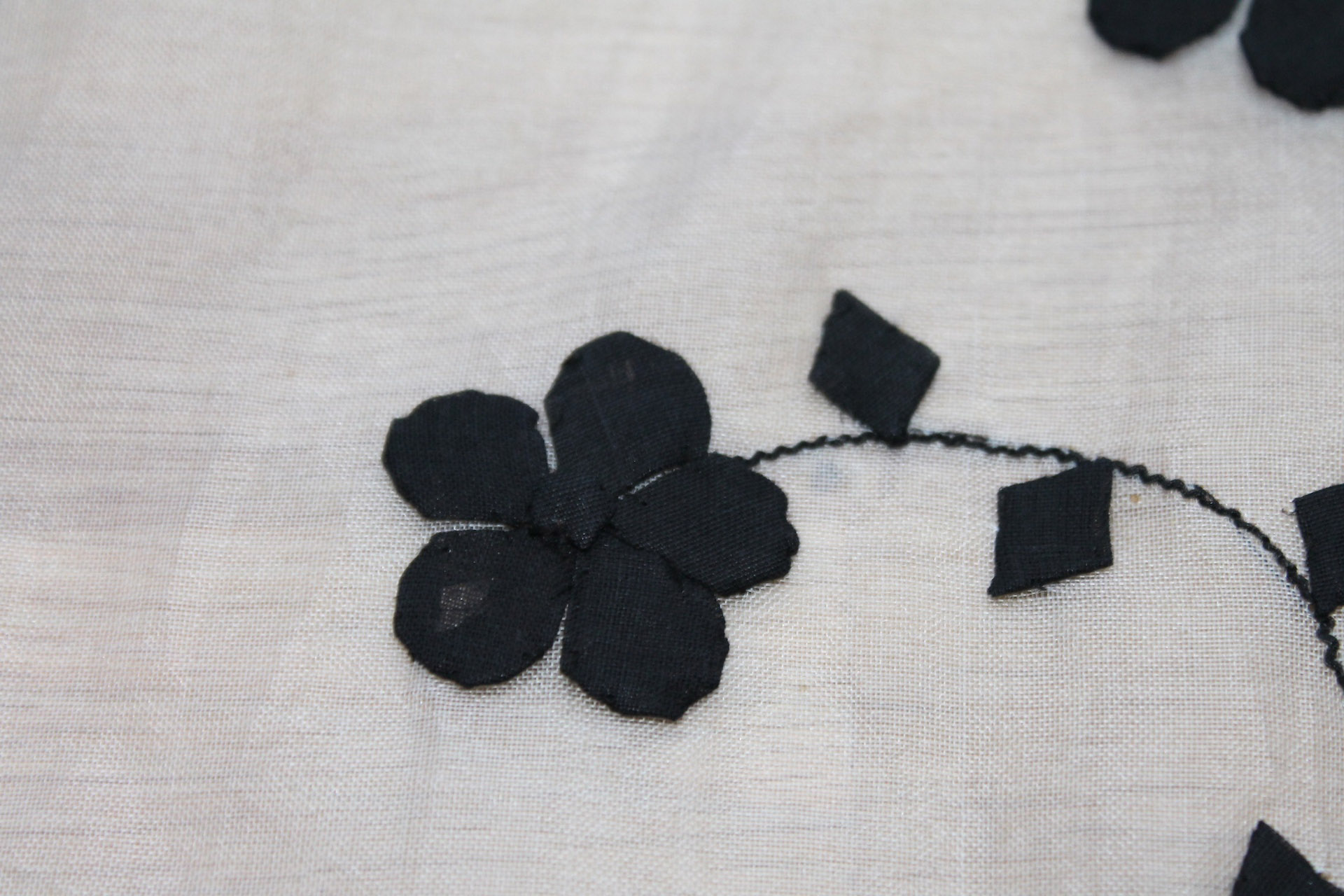 White Silk Organza - Black Applique Flowers - 0.3m Piece fabric, image 7 of 9