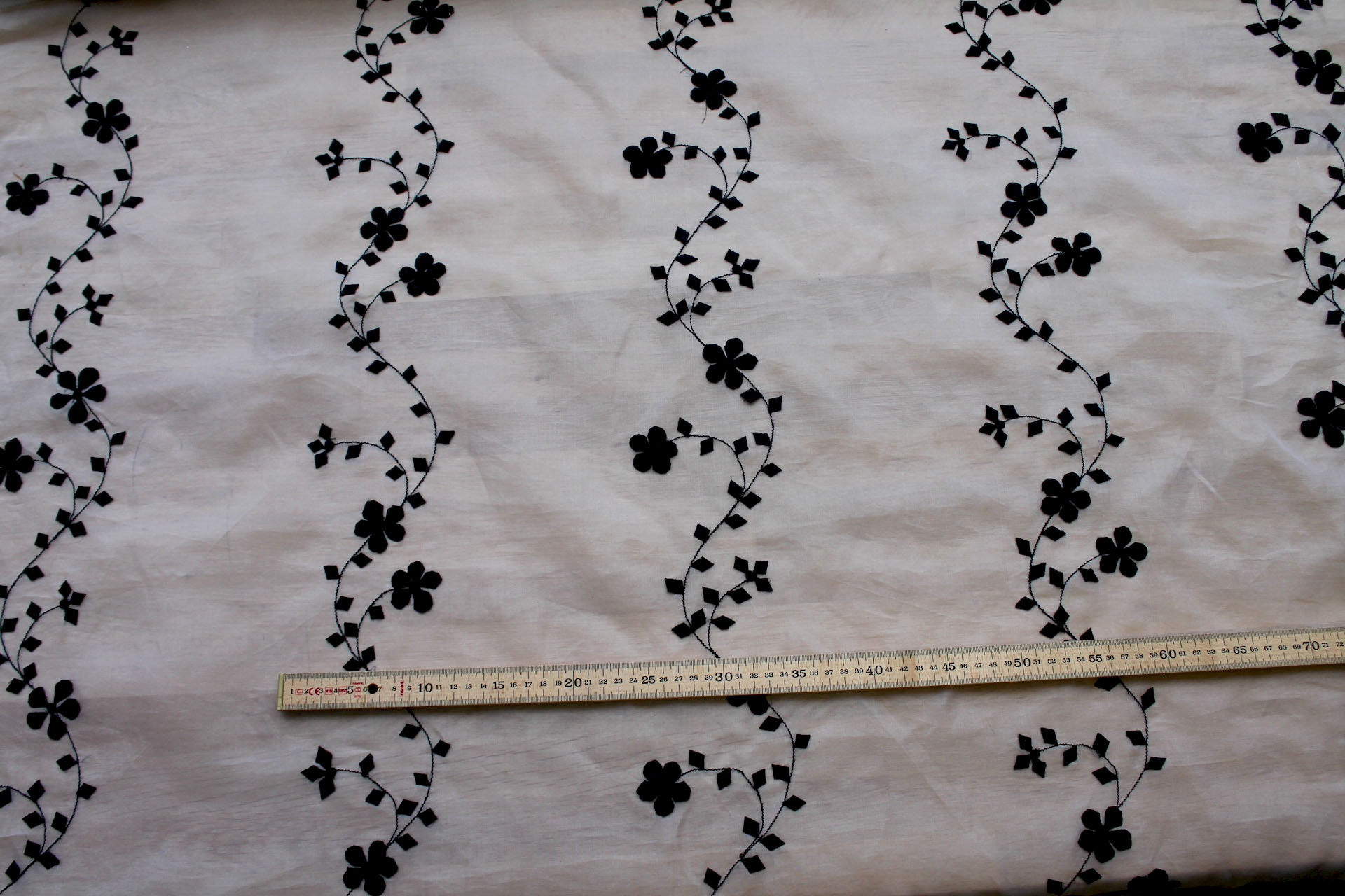White Silk Organza - Black Applique Flowers fabric, image 8 of 8