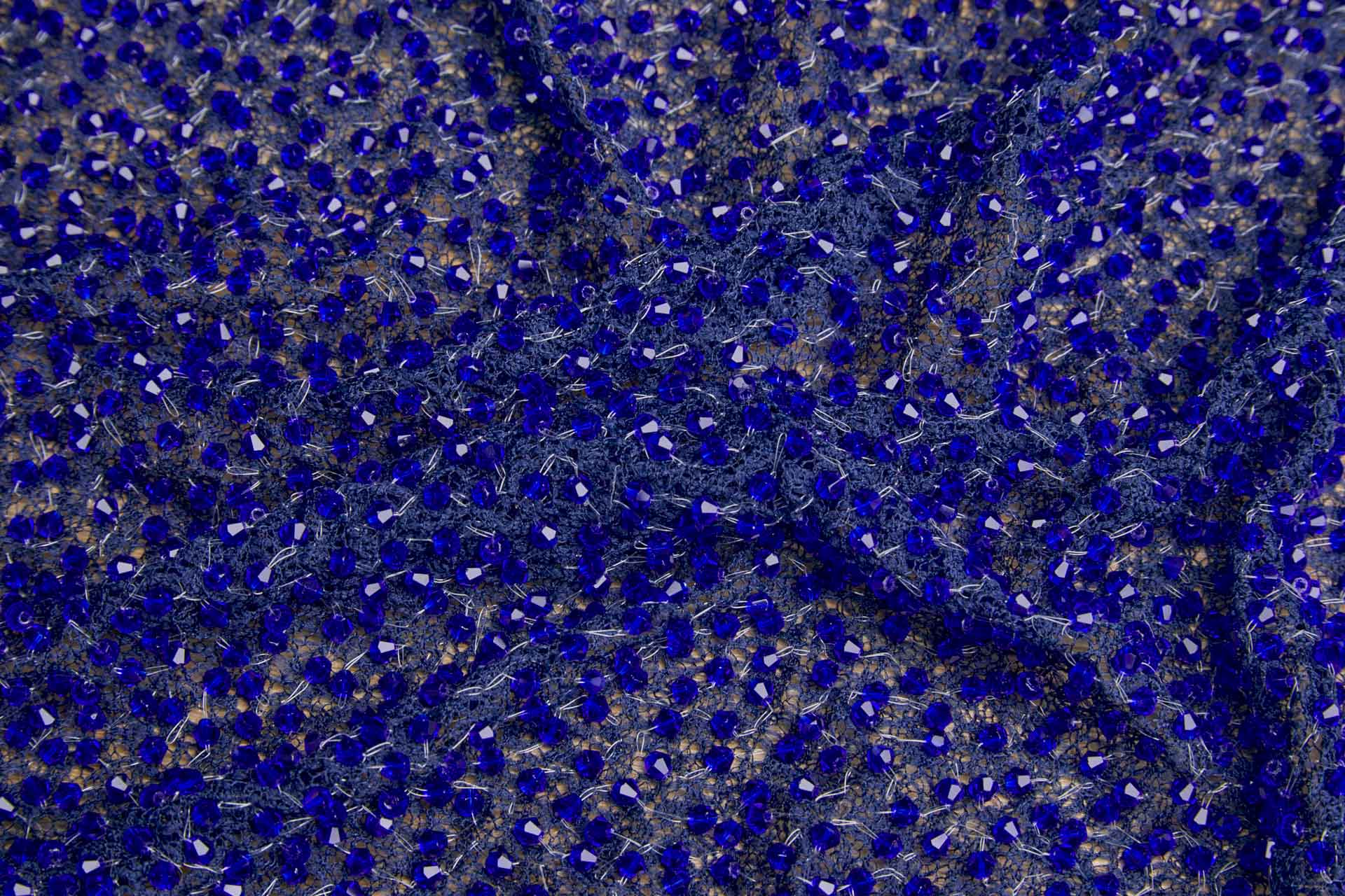 Faceted Crystal Beads on Mesh - Electric Navy fabric, image 2 of 5