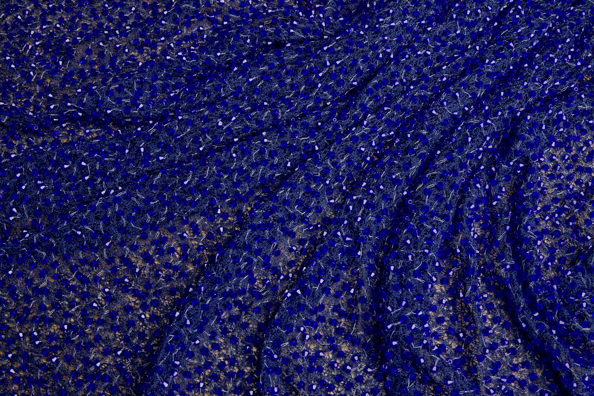 Faceted Crystal Beads on Mesh - Electric Navy fabric, image 4 of 5