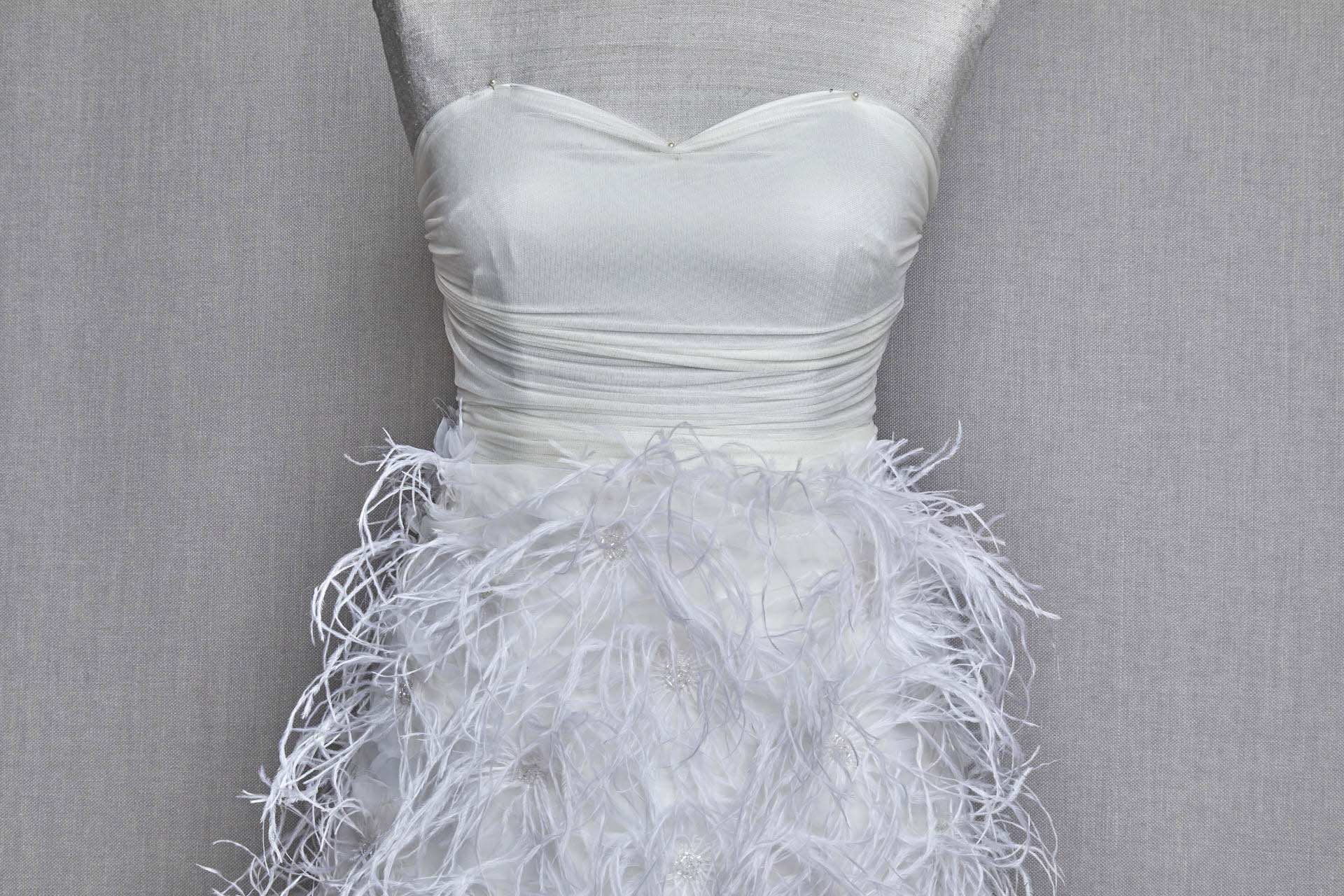 Beads and Ostrich Feathers on Tulle - White fabric, image 5 of 5