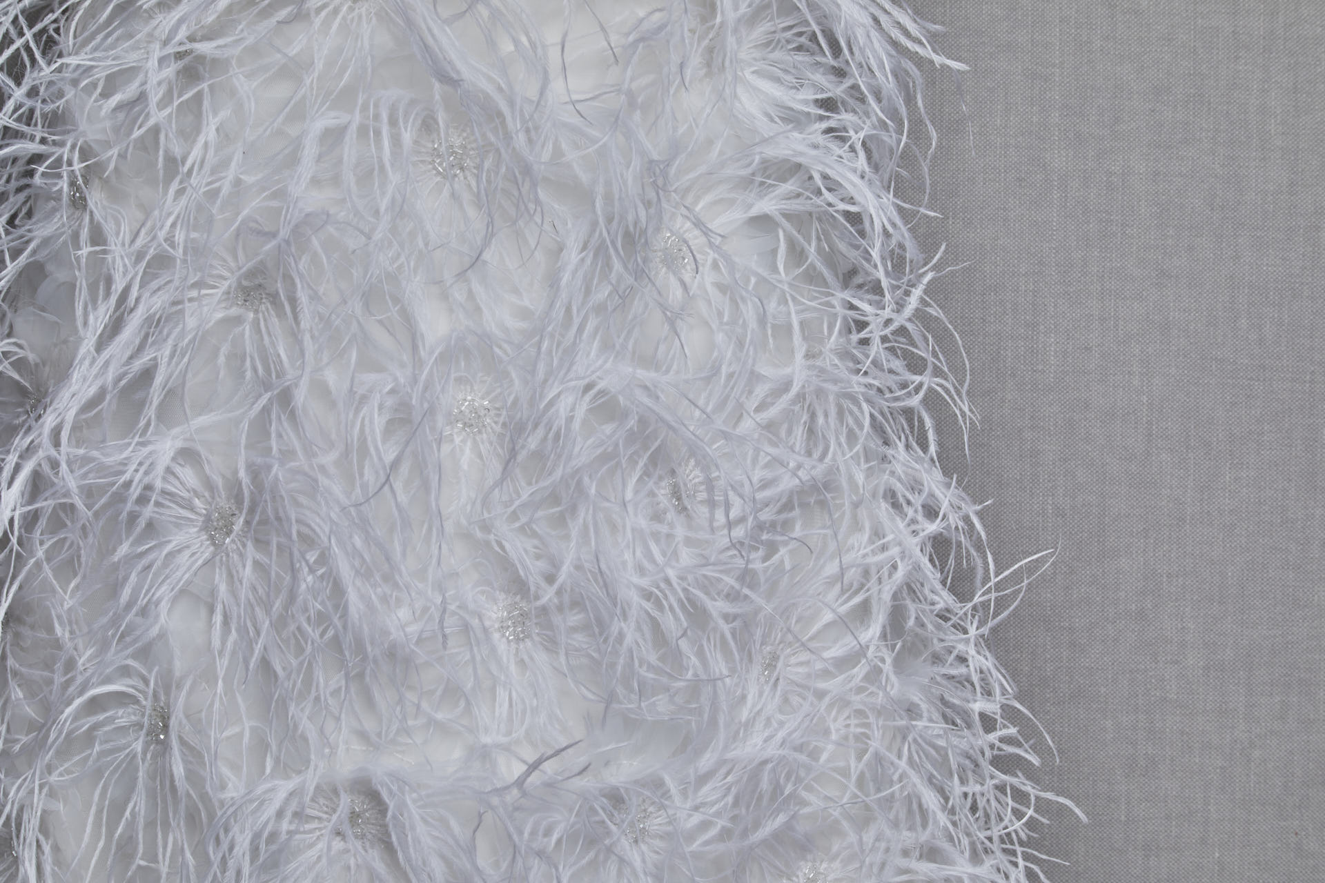 Beads and Ostrich Feathers on Tulle - White fabric, image 3 of 5