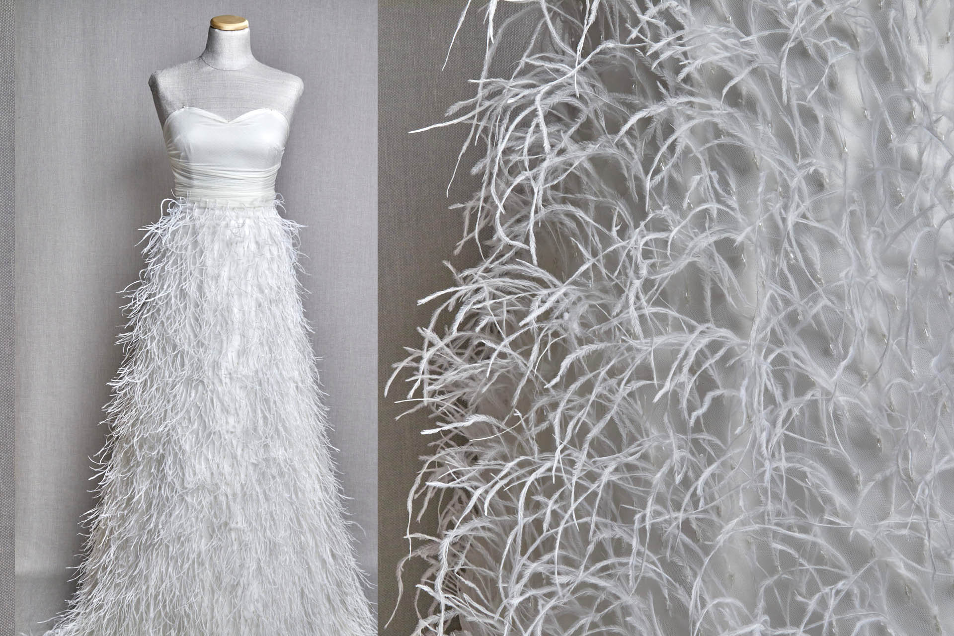 Beads and Ostrich Feathers on Tulle - Ivory fabric, image 6 of 9