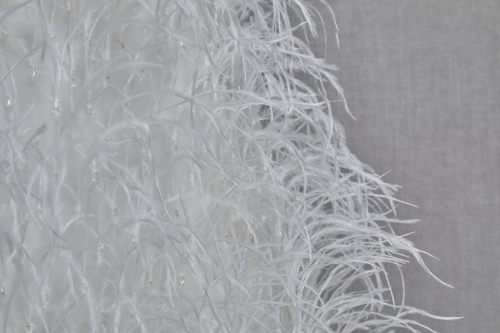 Beads and Ostrich Feathers on Tulle - Ivory fabric, image 7 of 9