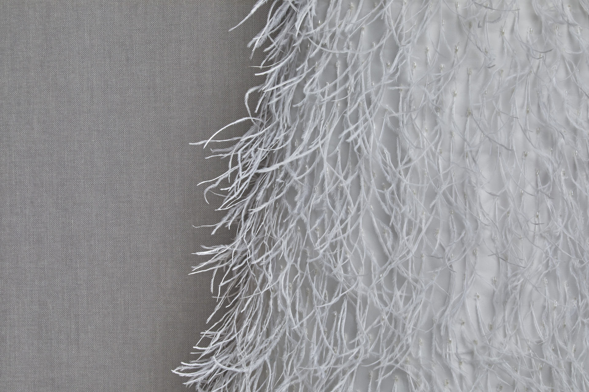 Beads and Ostrich Feathers on Tulle - Ivory fabric, image 8 of 9
