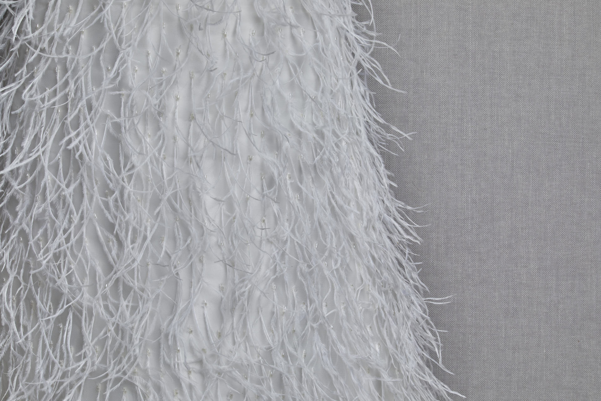 Beads and Ostrich Feathers on Tulle - Ivory fabric, image 9 of 9
