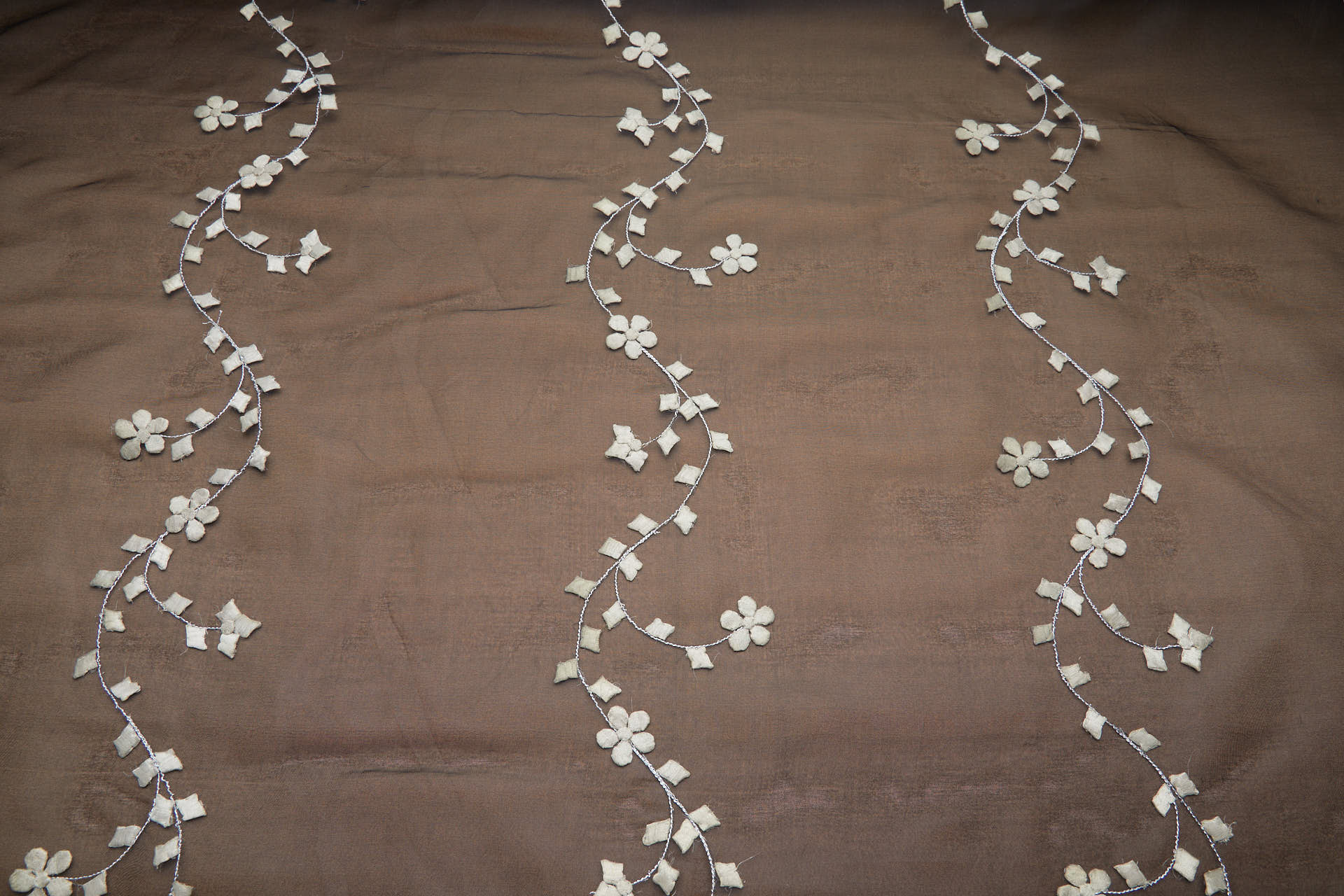 Black Silk Organza - Silver Applique Flowers fabric, image 9 of 12