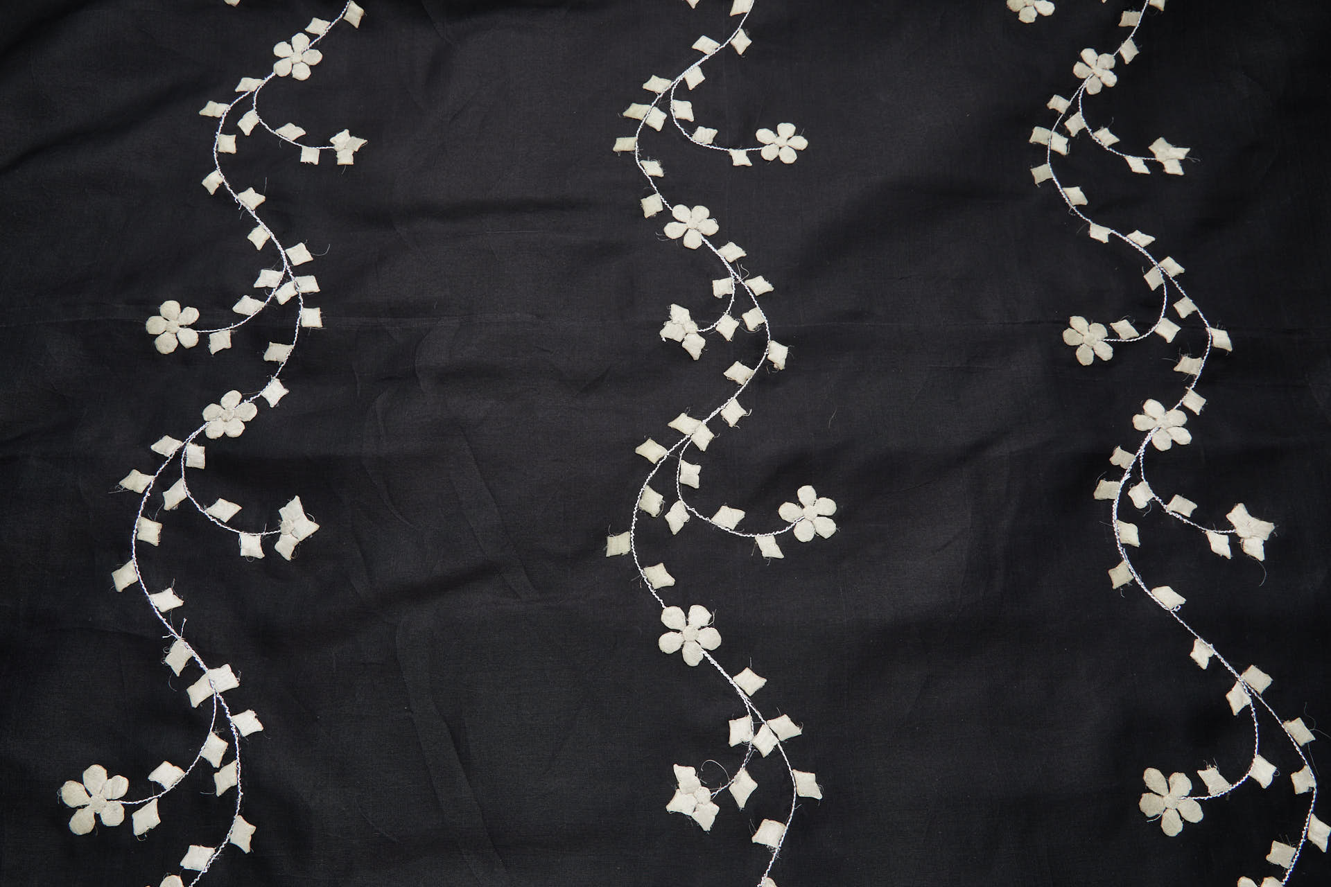 Black Silk Organza - Silver Applique Flowers fabric, image 8 of 12