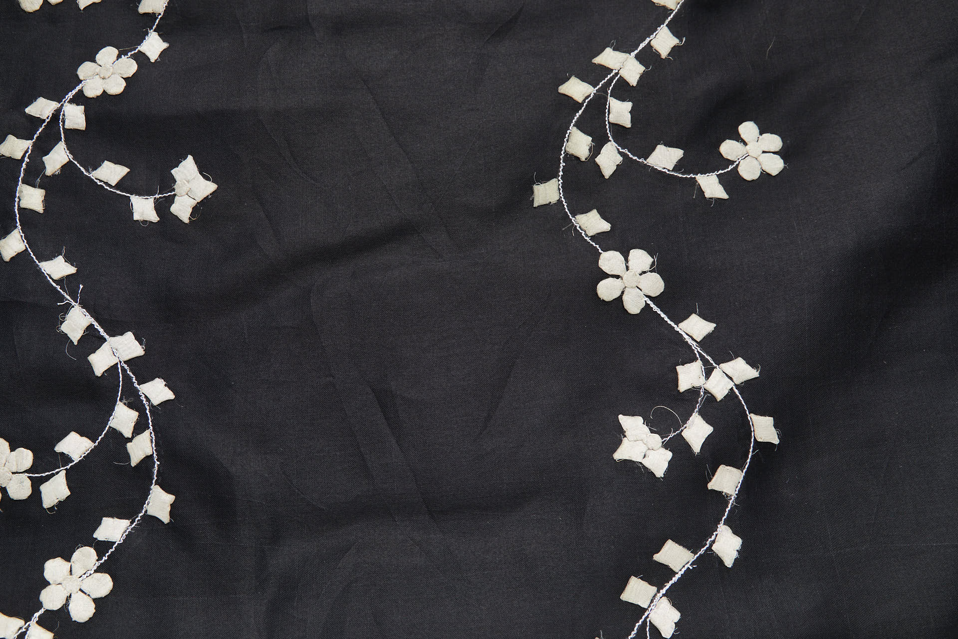 Black Silk Organza - Silver Applique Flowers fabric, image 5 of 12