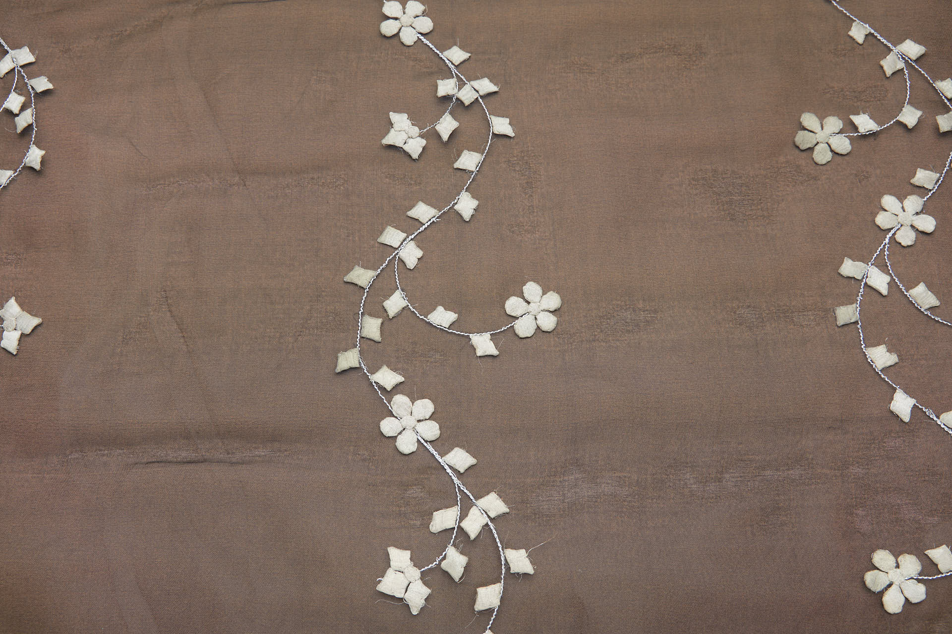 Black Silk Organza - Silver Applique Flowers fabric, image 6 of 12