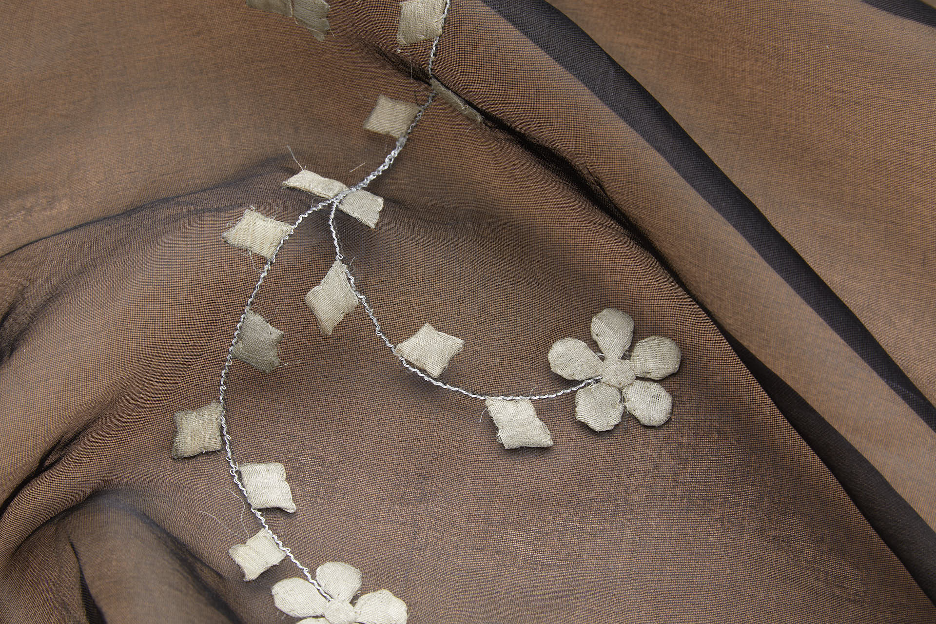 Black Silk Organza - Silver Applique Flowers fabric, image 4 of 12