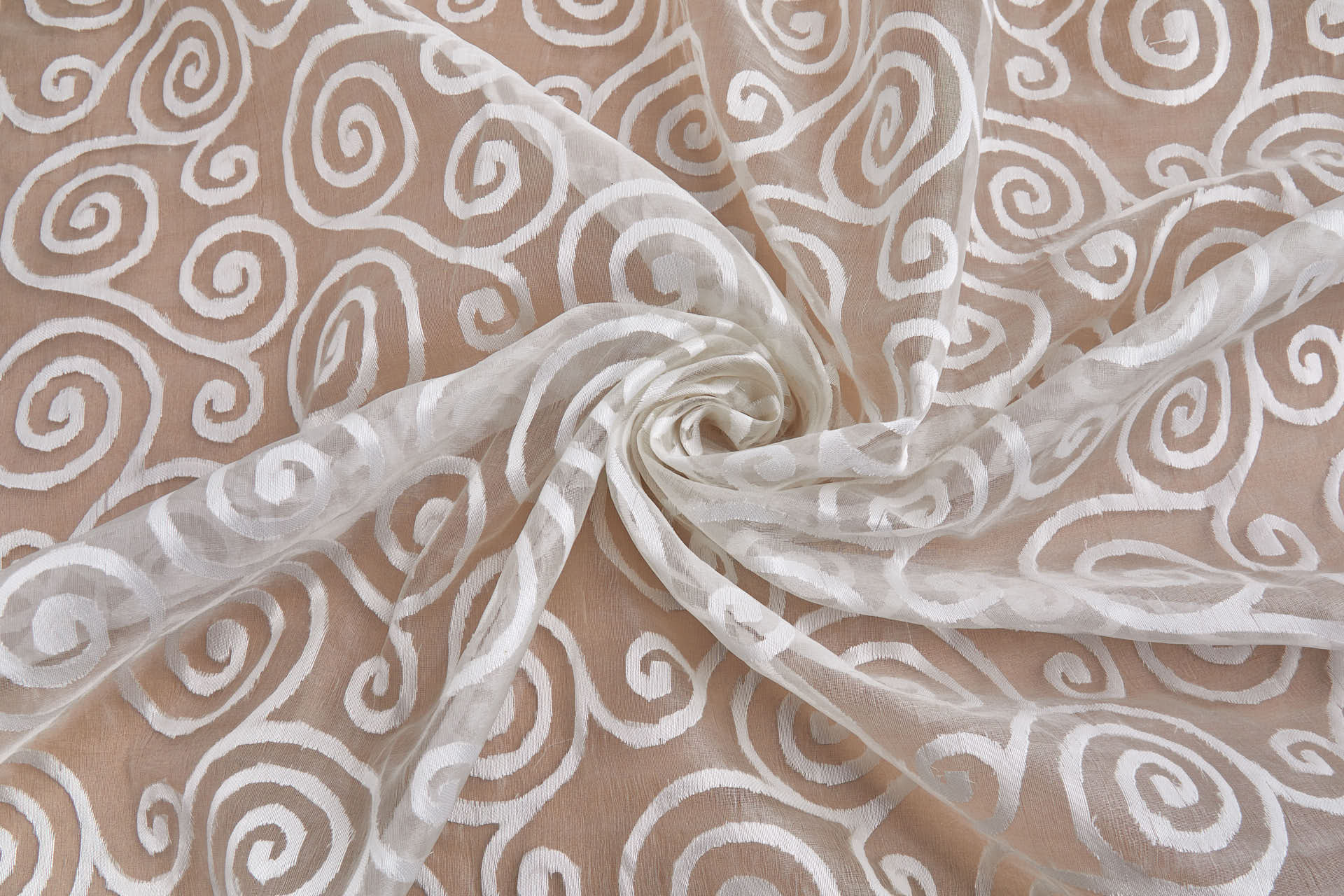 Silk Organza - Ivory with Ivory Swirls fabric