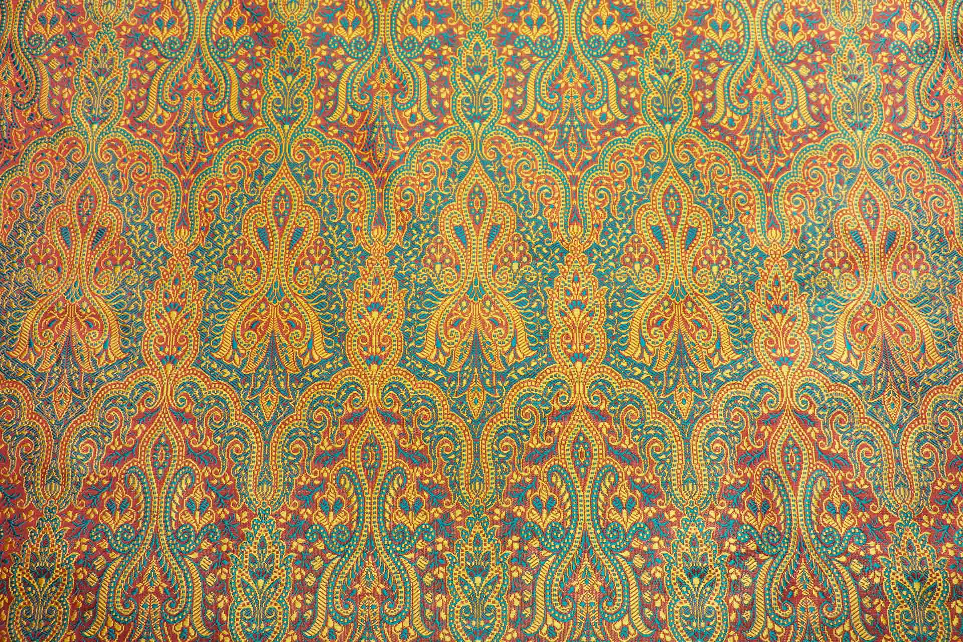 Banaras Brocade - Yellow, Emerald and Red fabric, image 4 of 11