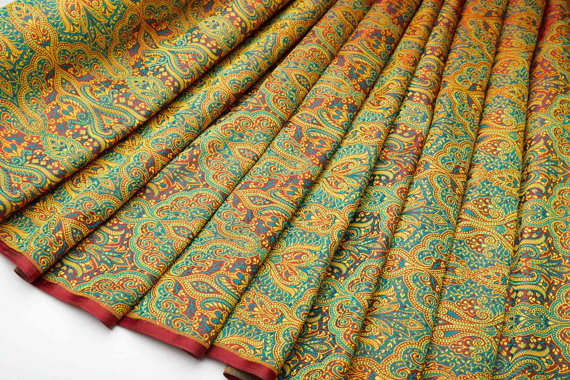 Banaras Brocade - Yellow, Emerald and Red fabric
