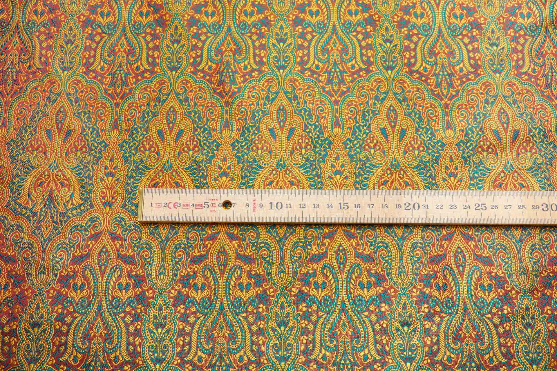 Banaras Brocade - Yellow, Emerald and Red fabric, image 10 of 11