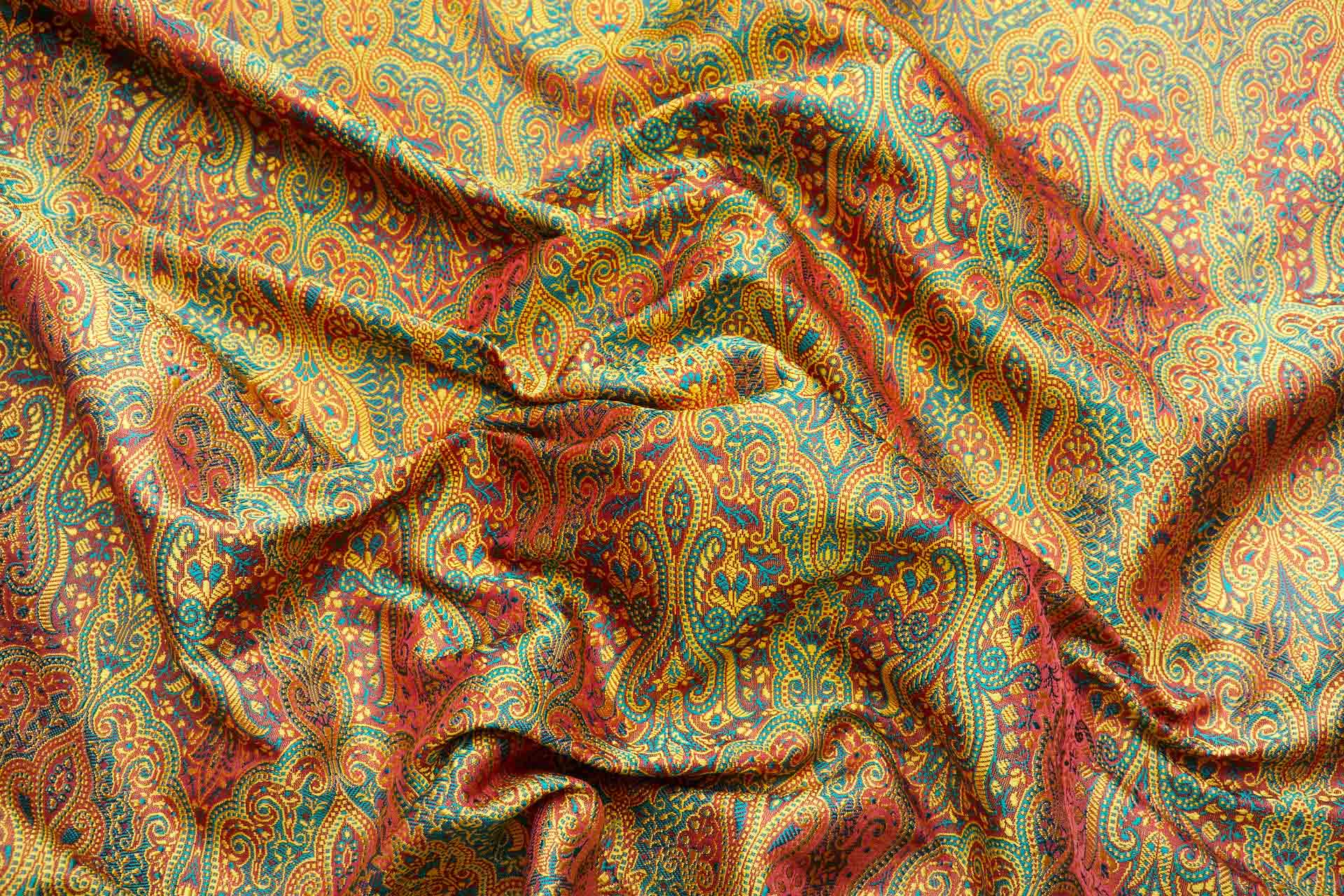 Banaras Brocade - Yellow, Emerald and Red fabric, image 6 of 11