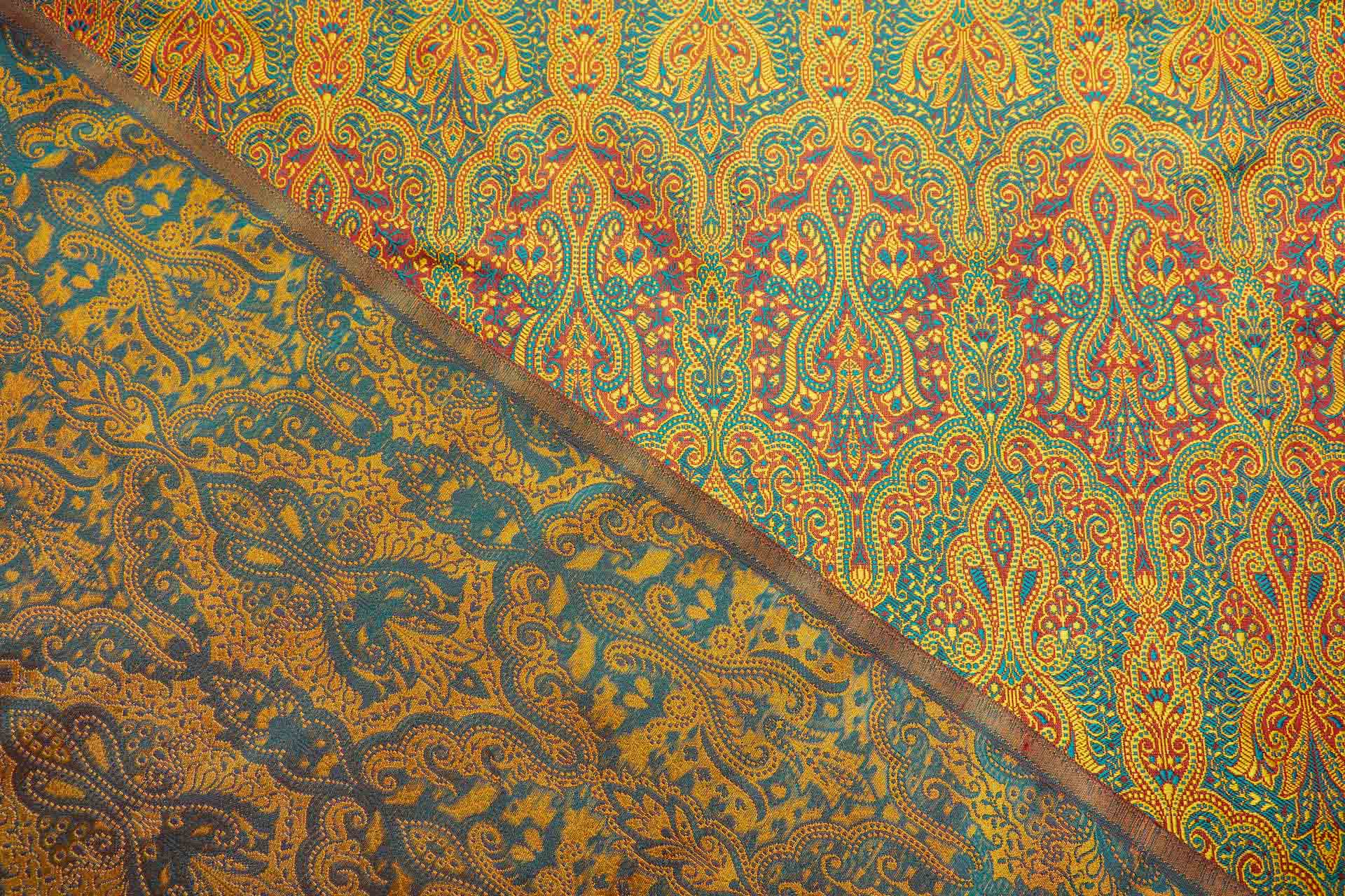 Banaras Brocade - Yellow, Emerald and Red fabric, image 7 of 11