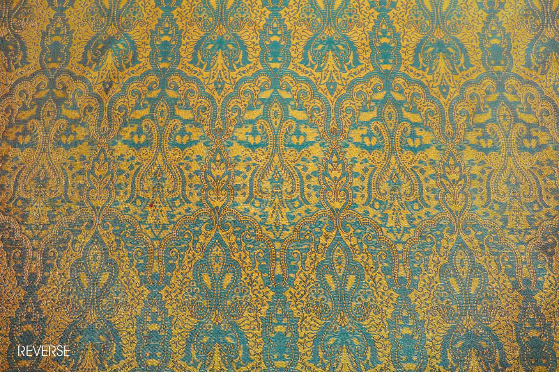 Banaras Brocade - Yellow, Emerald and Red fabric, image 8 of 11