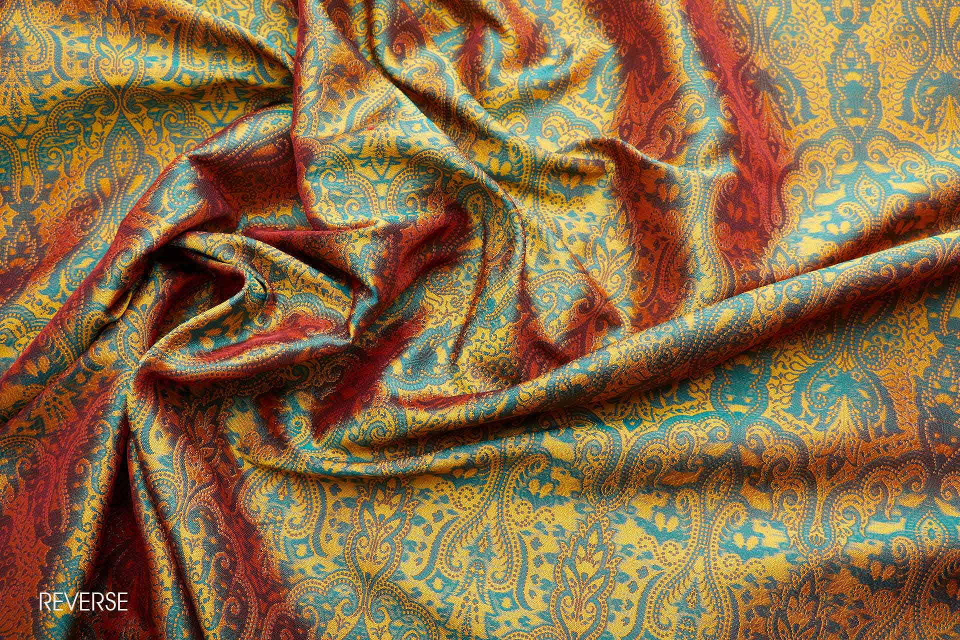 Banaras Brocade - Yellow, Emerald and Red fabric, image 9 of 11
