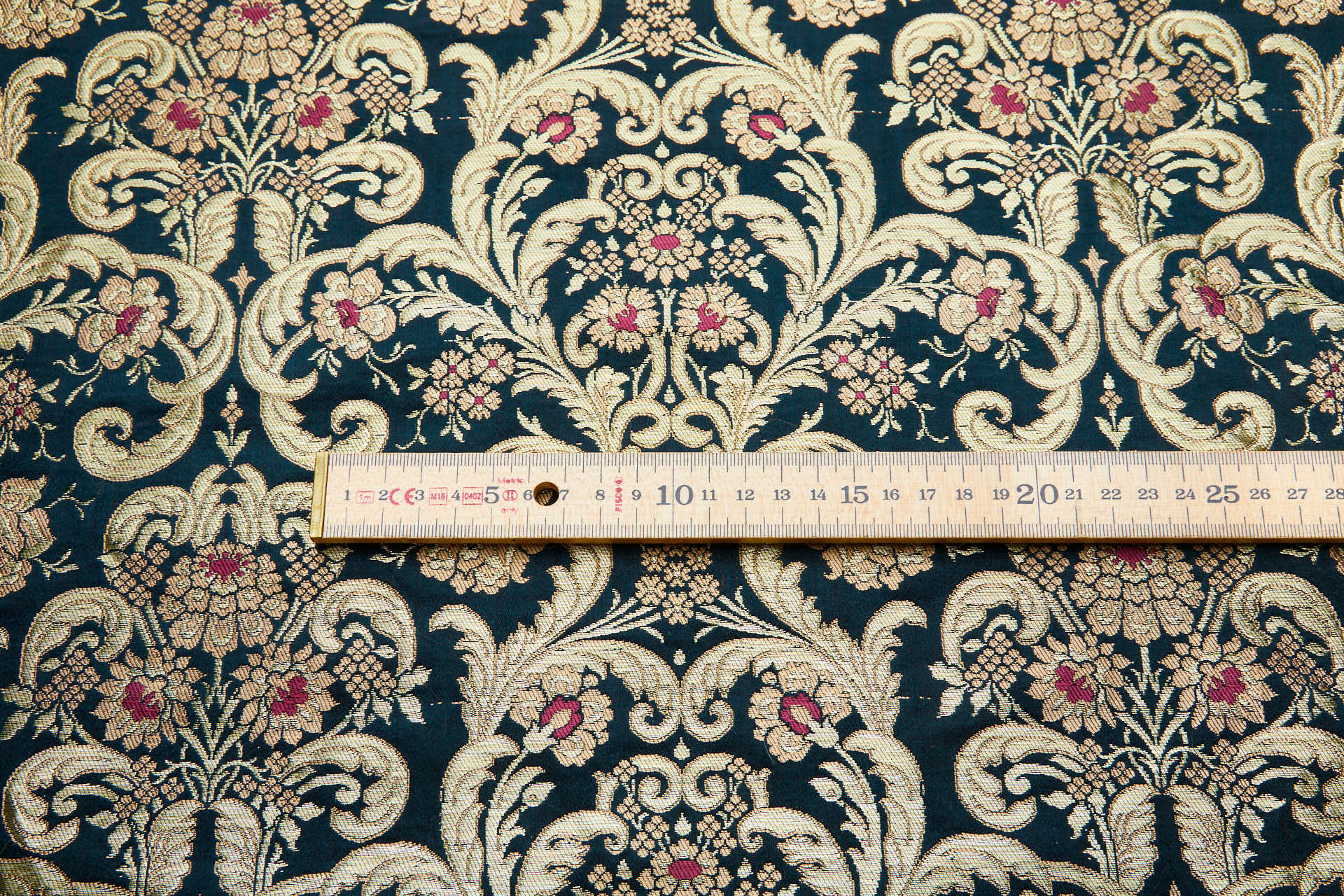 Heavy Banaras Brocade - Black with Burgundy, Taupe and Gold fabric, image 7 of 7