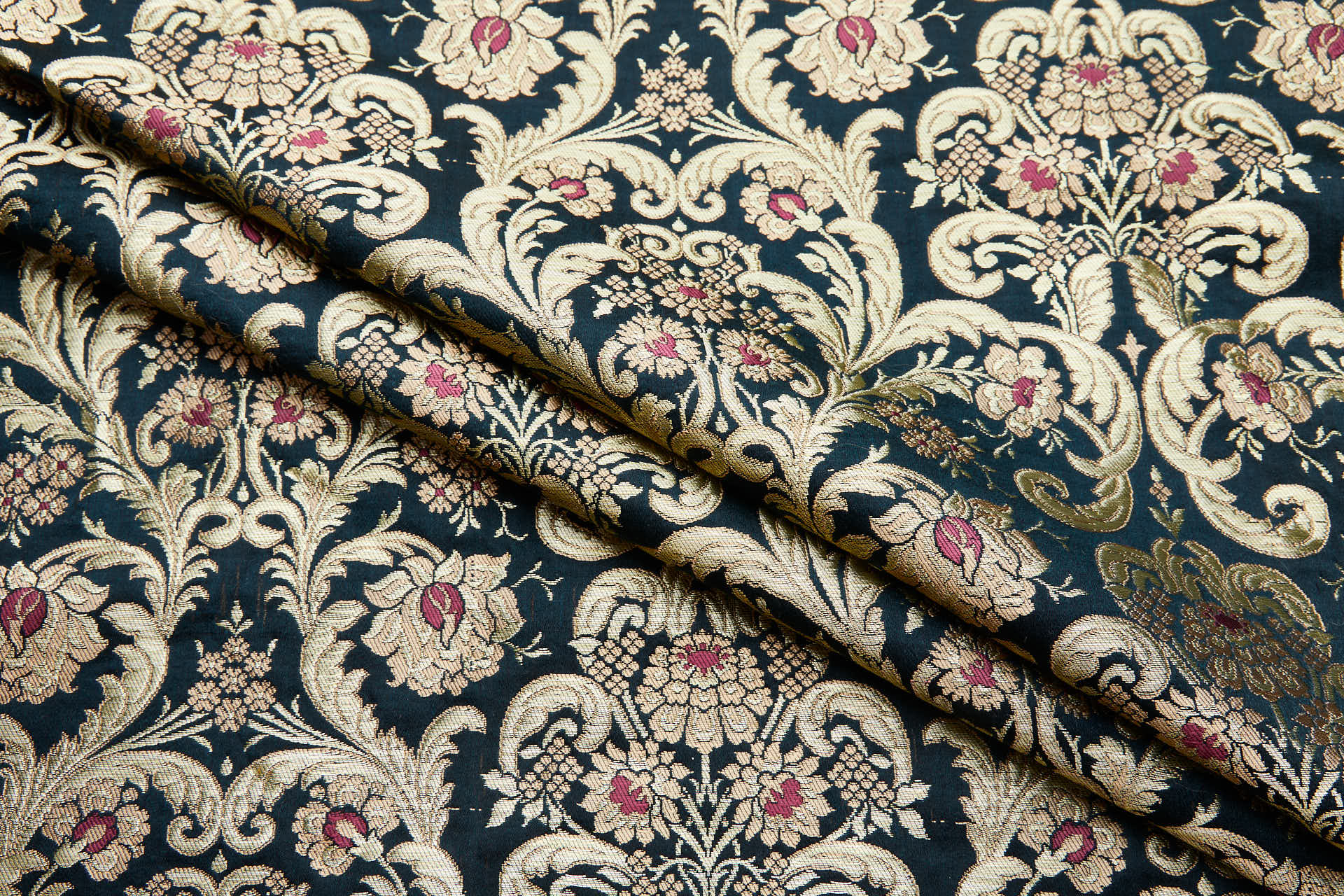 Heavy Banaras Brocade - Black with Burgundy, Taupe and Gold fabric, image 3 of 7