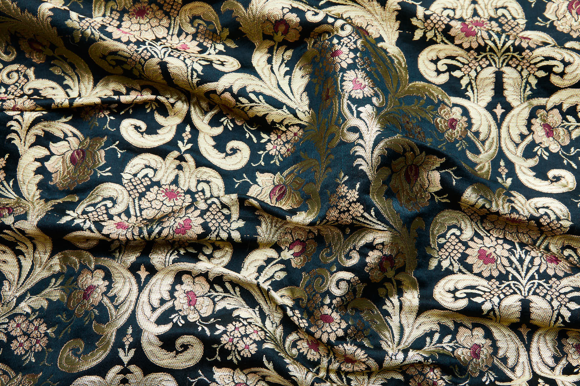 Heavy Banaras Brocade - Black with Burgundy, Taupe and Gold fabric, image 4 of 7