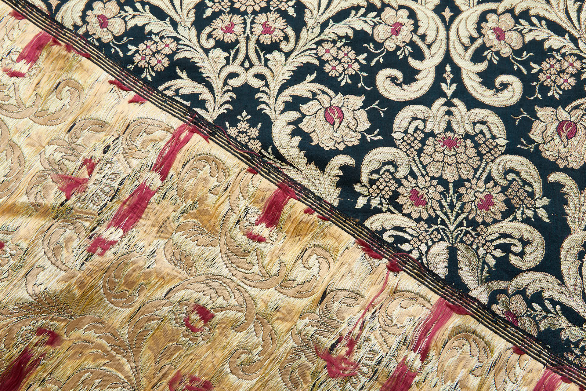 Heavy Banaras Brocade - Black with Burgundy, Taupe and Gold fabric, image 5 of 7
