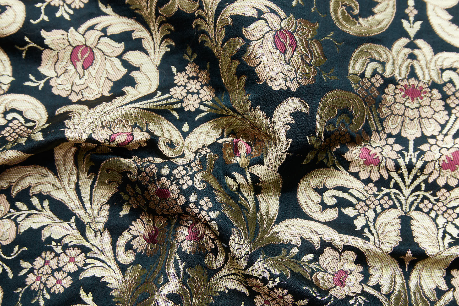 Heavy Banaras Brocade - Black with Burgundy, Taupe and Gold fabric, image 2 of 7