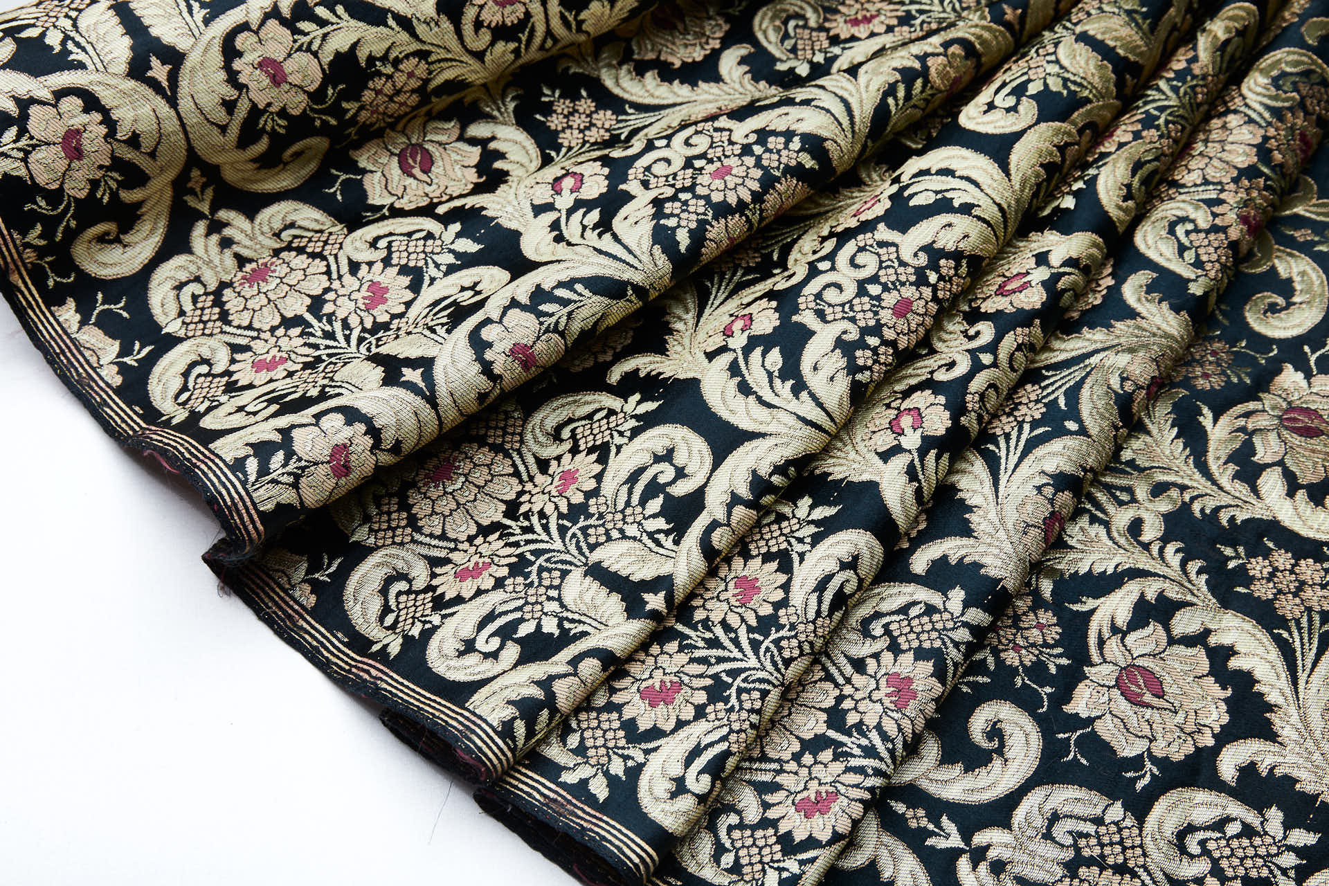 Heavy Banaras Brocade - Black with Burgundy, Taupe and Gold fabric, image 6 of 7