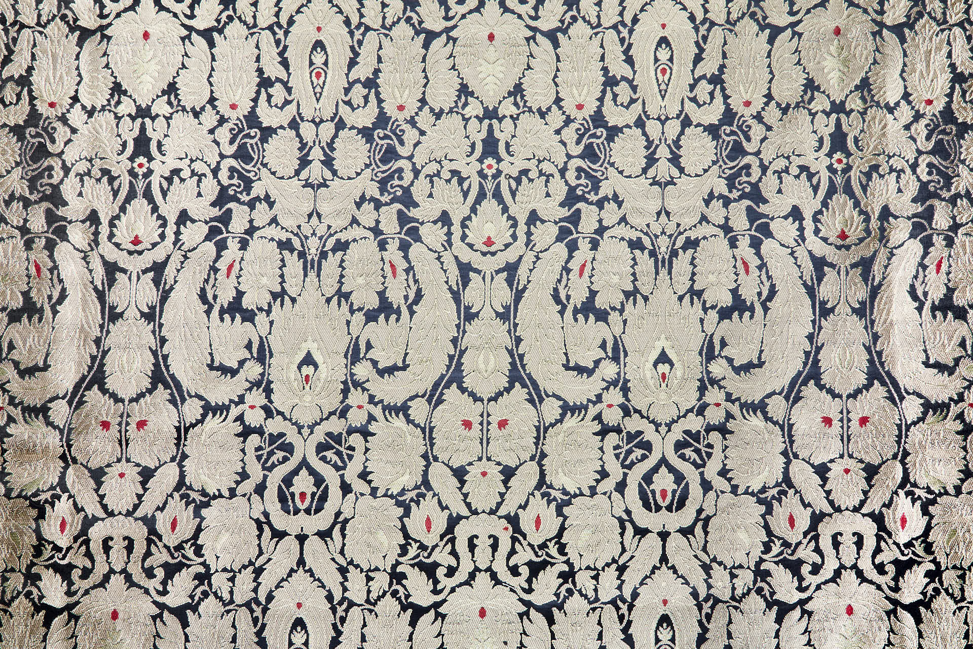 Heavy Banaras Brocade - Black with Straw Gold, Red and Gold fabric, image 8 of 8