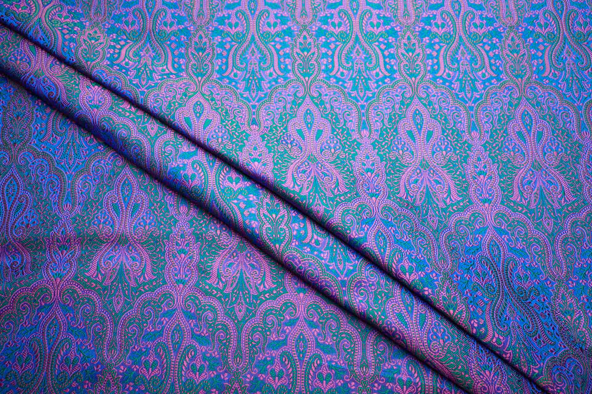 Banaras Brocade - Pink, Emerald and Electric Blue fabric, image 5 of 10