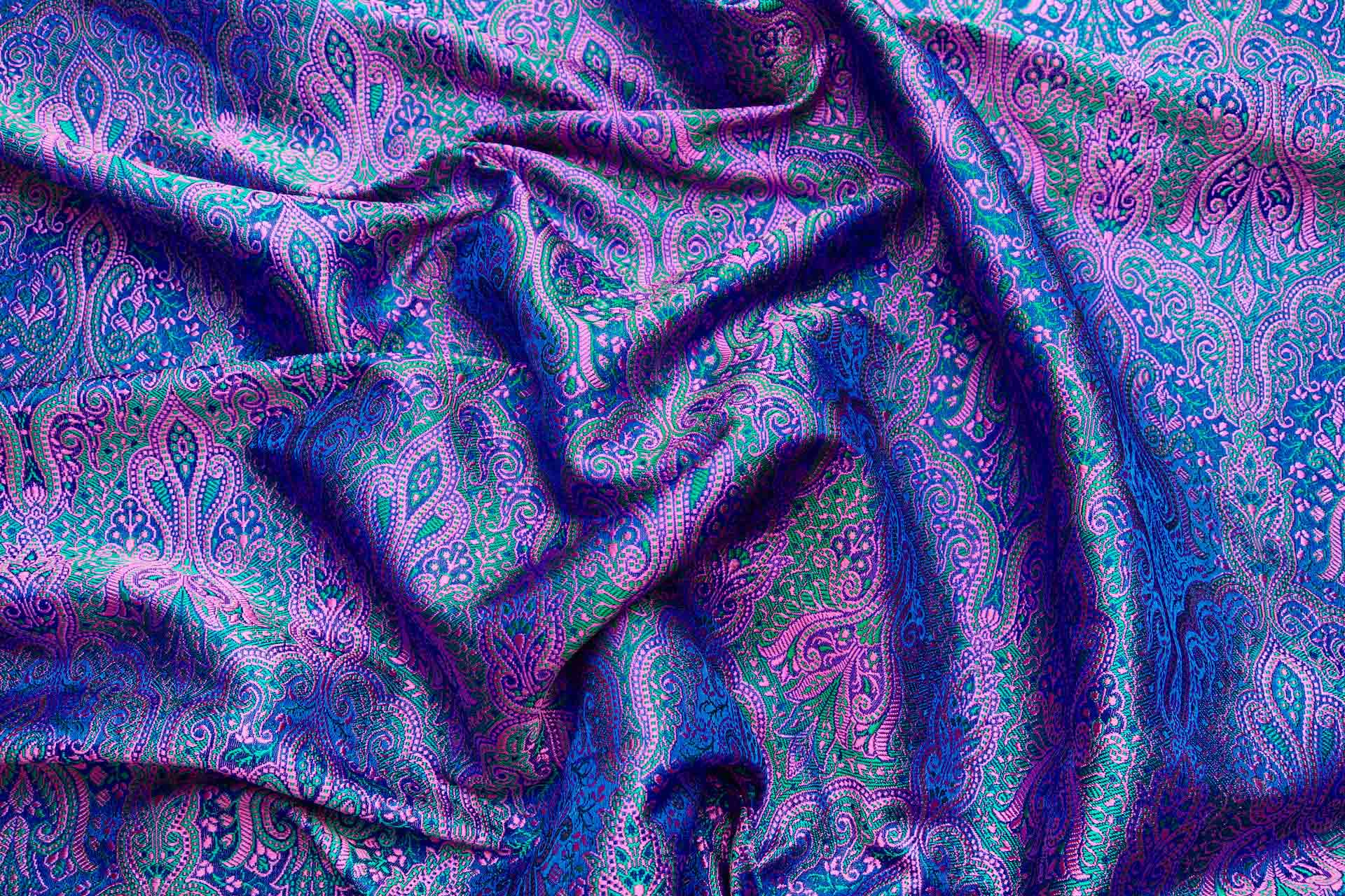 Banaras Brocade - Pink, Emerald and Electric Blue fabric, image 6 of 10
