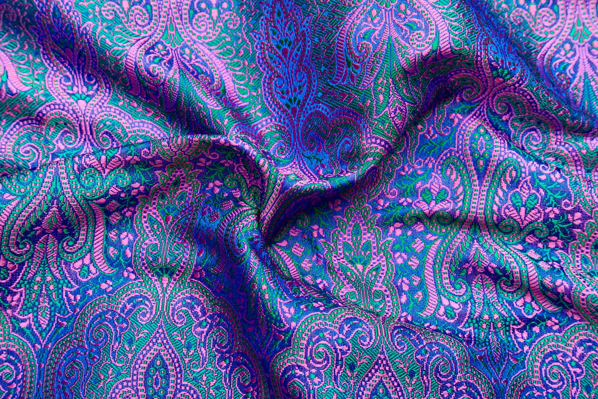 Banaras Brocade - Pink, Emerald and Electric Blue fabric, image 2 of 10