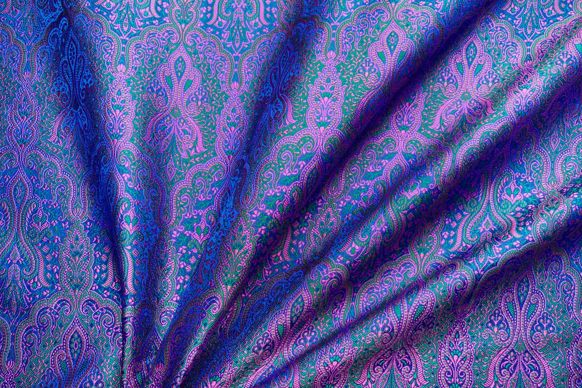 Banaras Brocade - Pink, Emerald and Electric Blue fabric, image 3 of 10