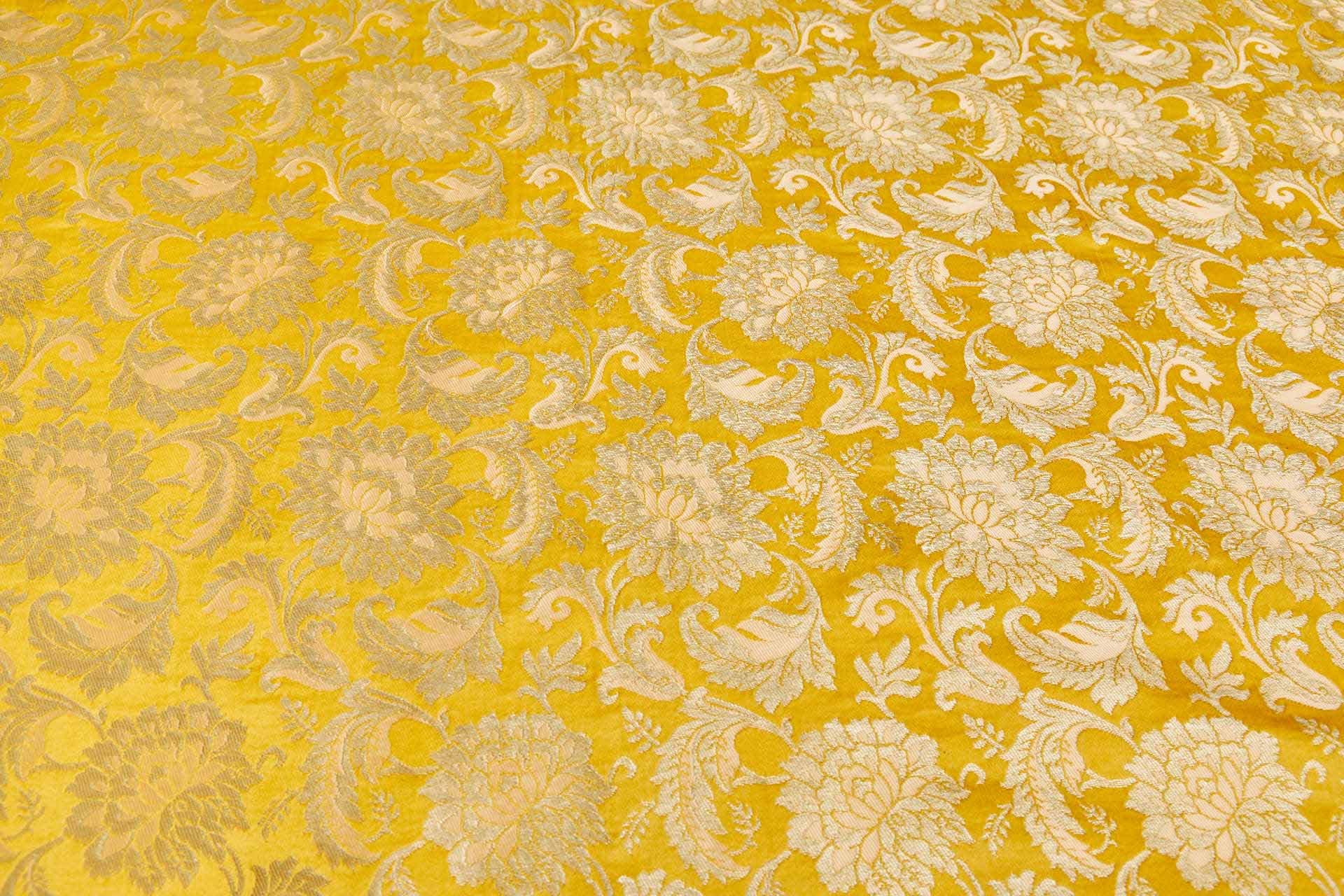 Heavy Banaras Brocade - Egg Yolk Yellow and Peach / Gold fabric, image 7 of 7