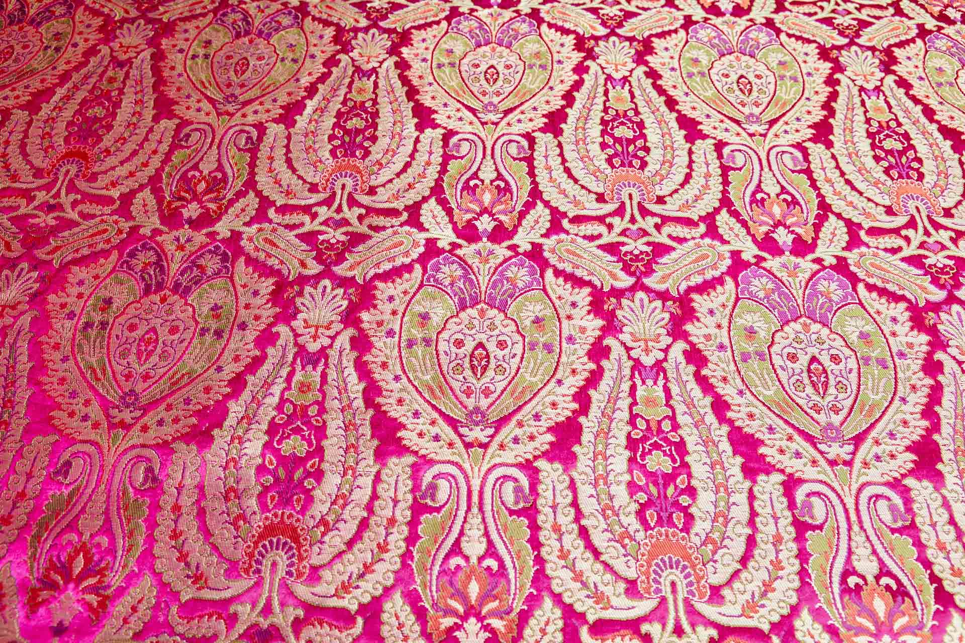 Heavy Banaras Brocade - Pink and Coral with Gold fabric, image 8 of 8