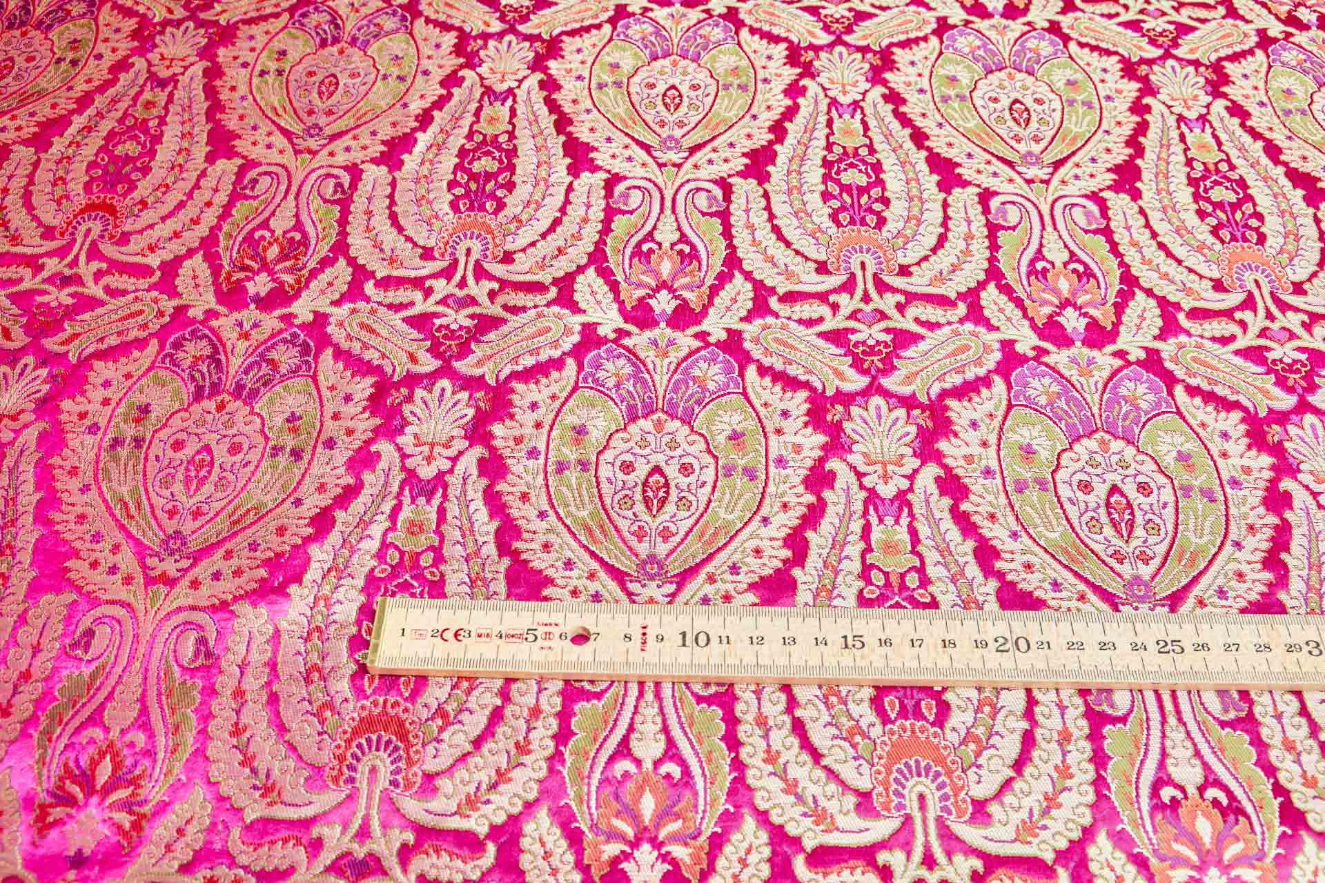 Heavy Banaras Brocade - Pink and Coral with Gold fabric, image 7 of 8