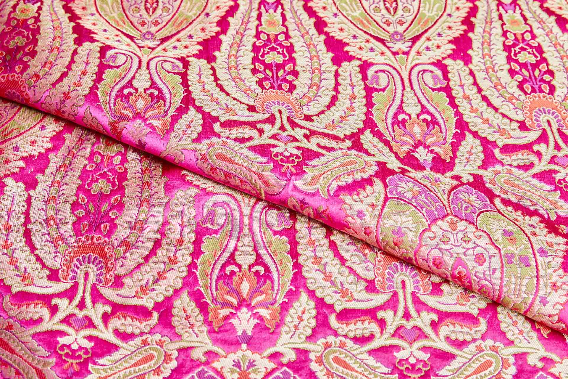 Heavy Banaras Brocade - Pink and Coral with Gold fabric