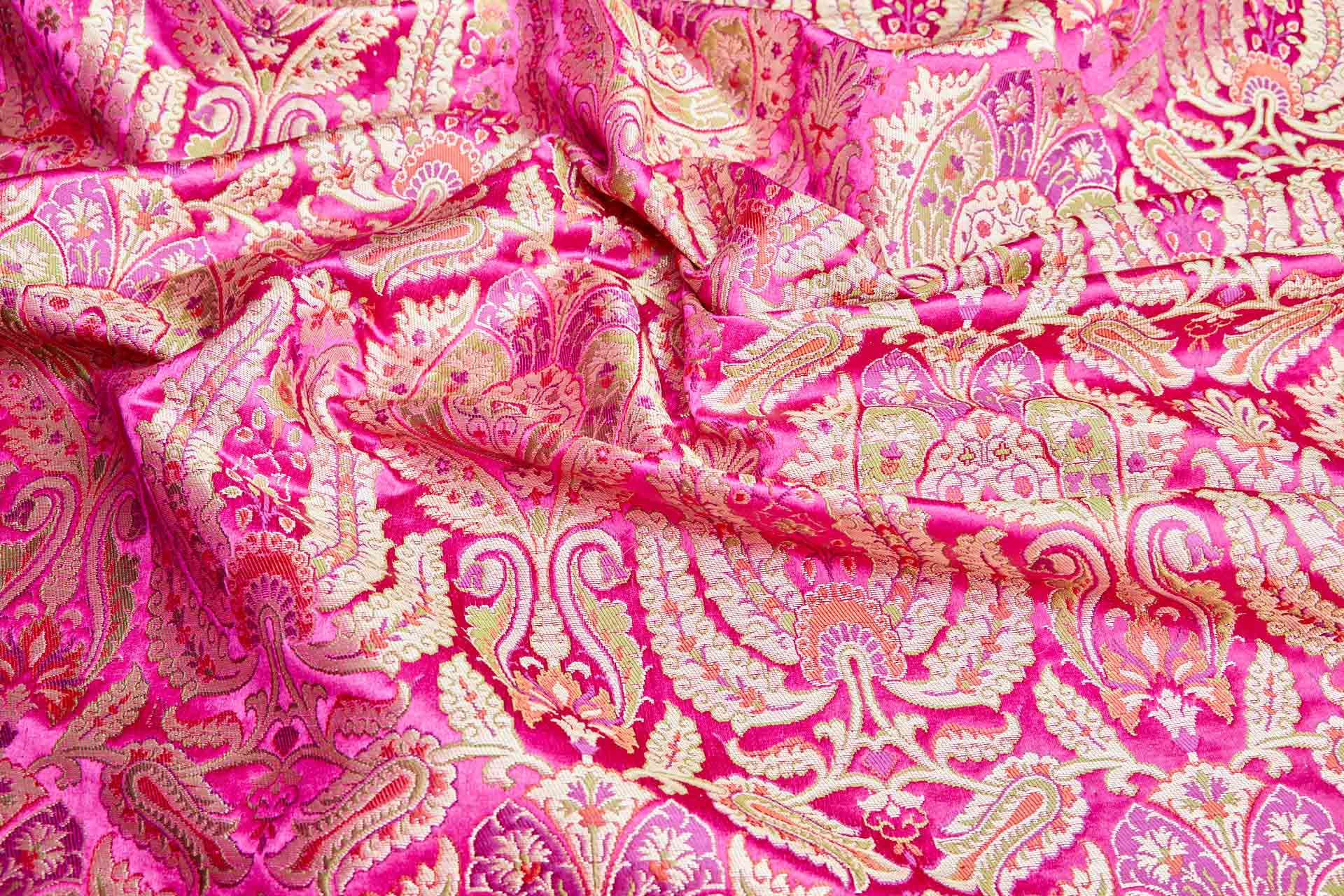 Heavy Banaras Brocade - Pink and Coral with Gold fabric, image 4 of 8