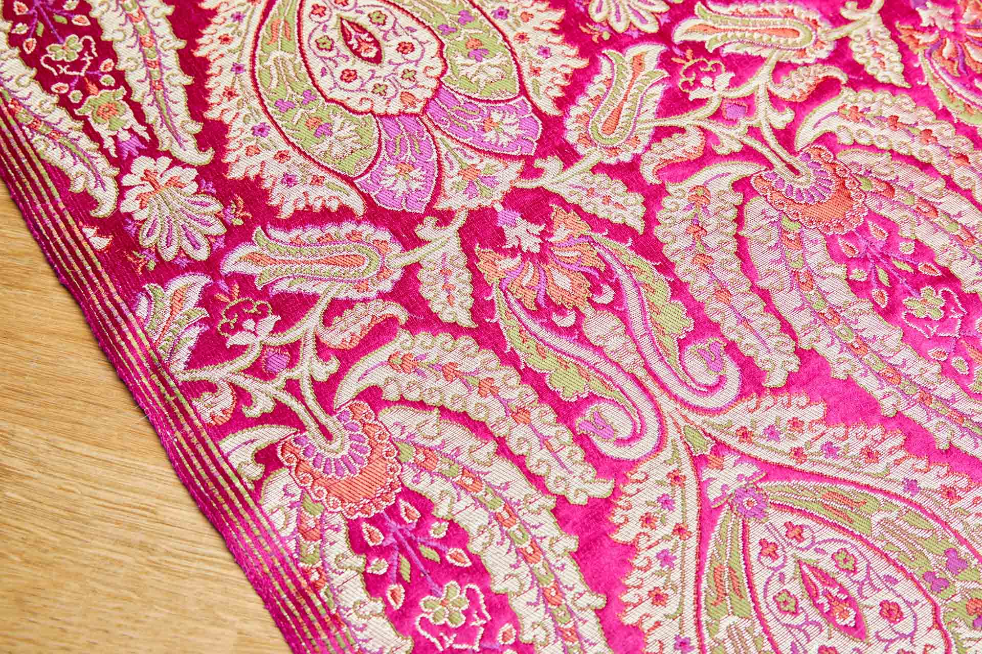 Heavy Banaras Brocade - Pink and Coral with Gold fabric, image 5 of 8