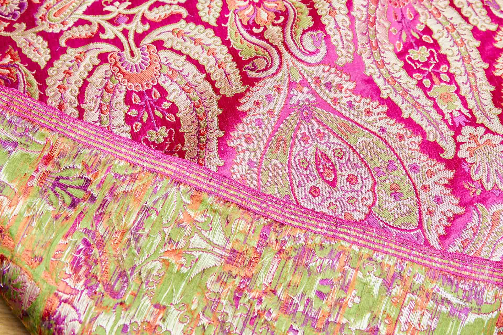 Heavy Banaras Brocade - Pink and Coral with Gold fabric, image 6 of 8