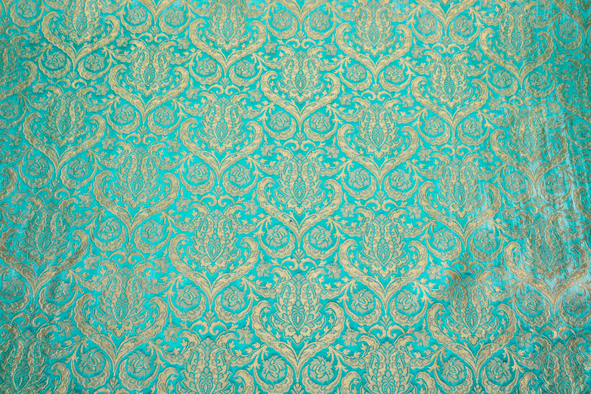 Heavy Banaras Brocade - Ornate Floral Cyan and Gold fabric, image 7 of 7