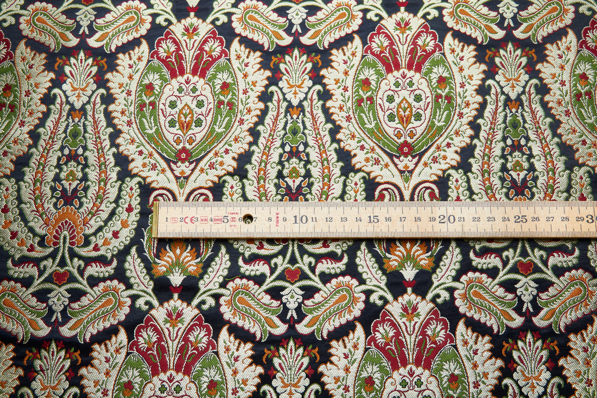 Heavy Banaras Brocade - Black with Red, Orange, Olive and Gold fabric, image 8 of 8