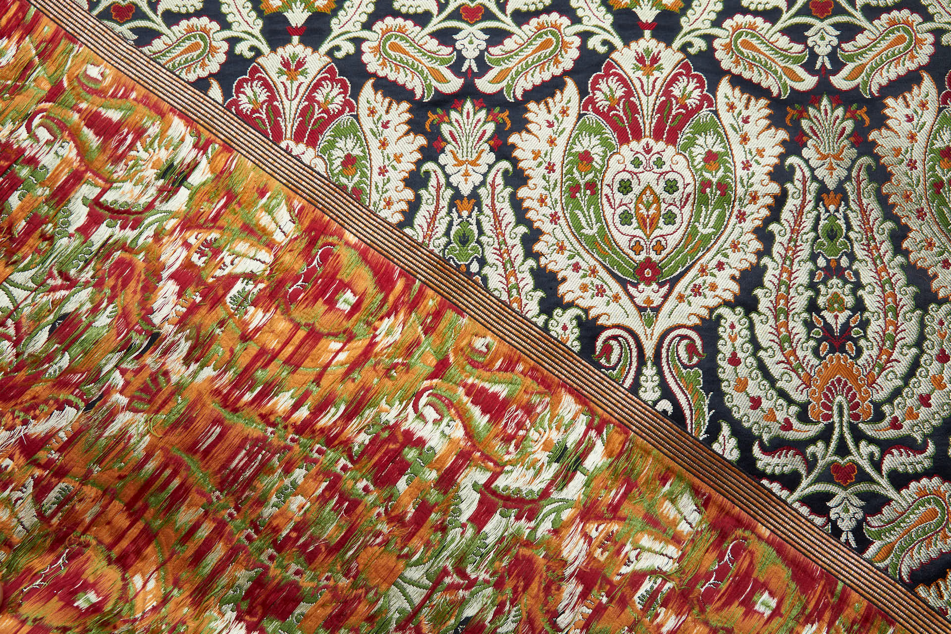 Heavy Banaras Brocade - Black with Red, Orange, Olive and Gold fabric, image 6 of 8