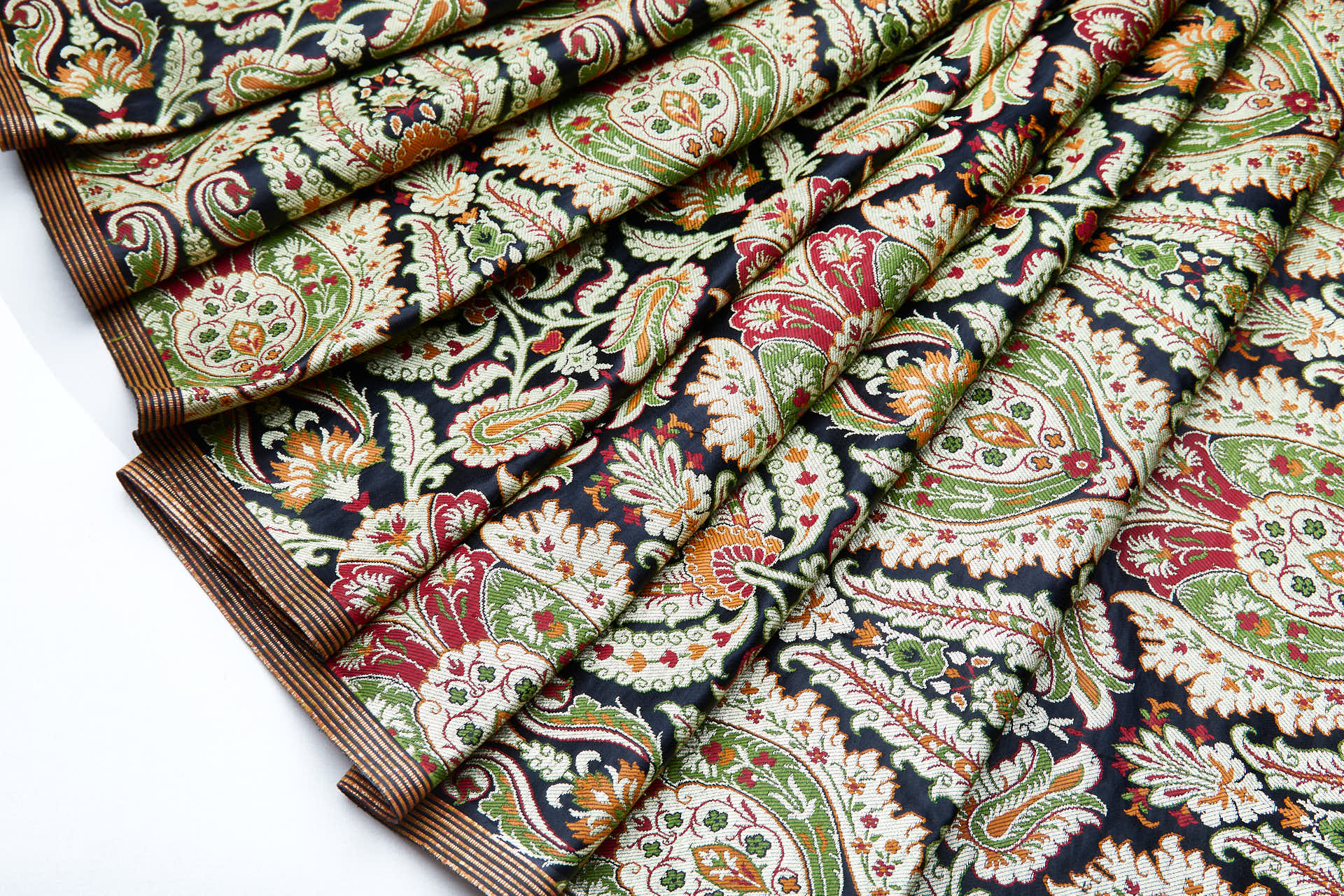 Heavy Banaras Brocade - Black with Red, Orange, Olive and Gold fabric, image 7 of 8