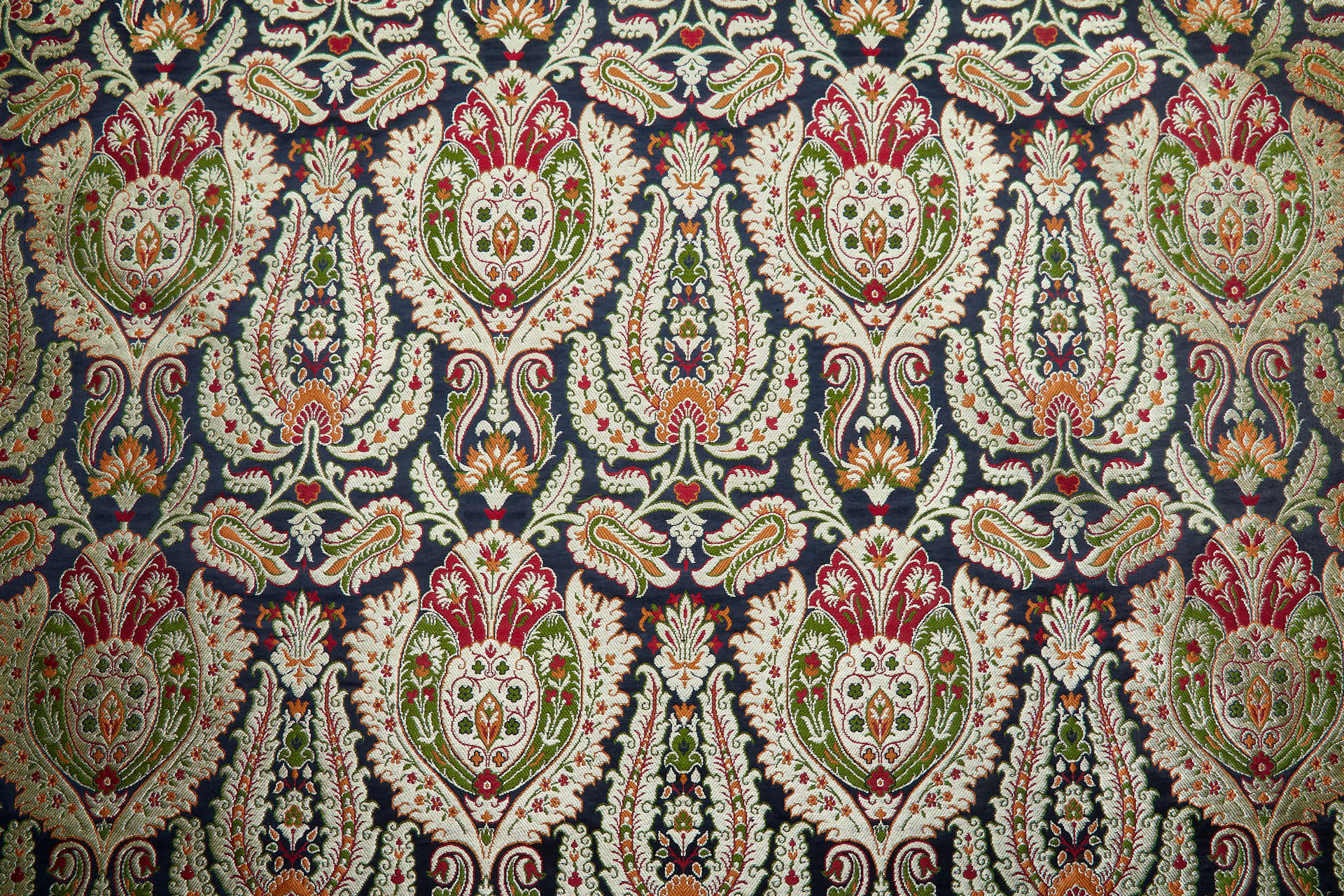 Heavy Banaras Brocade - Black with Red, Orange, Olive and Gold fabric, image 4 of 8