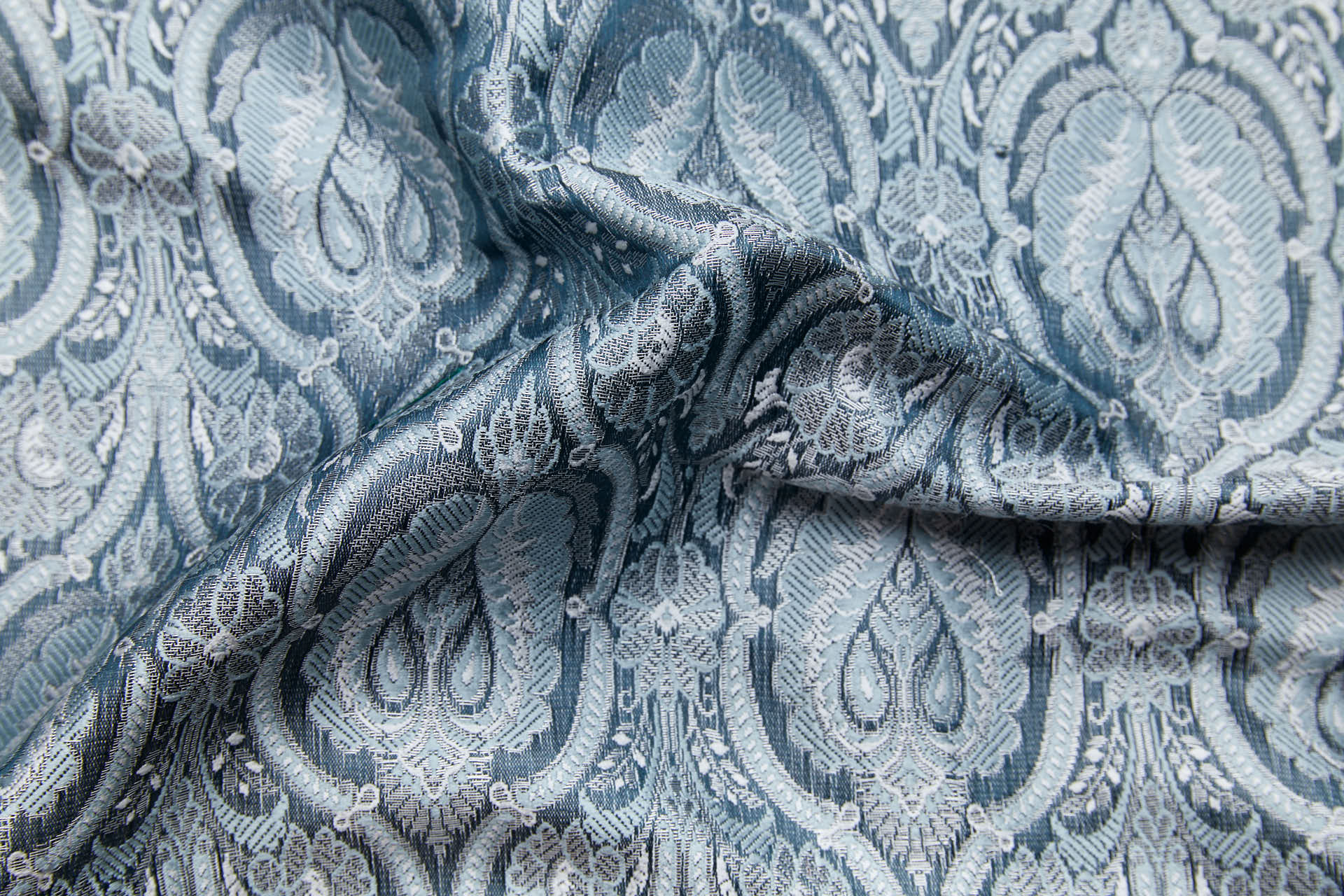 Banaras Brocade - Dark Teal, Duck Egg and Silver fabric, image 5 of 8